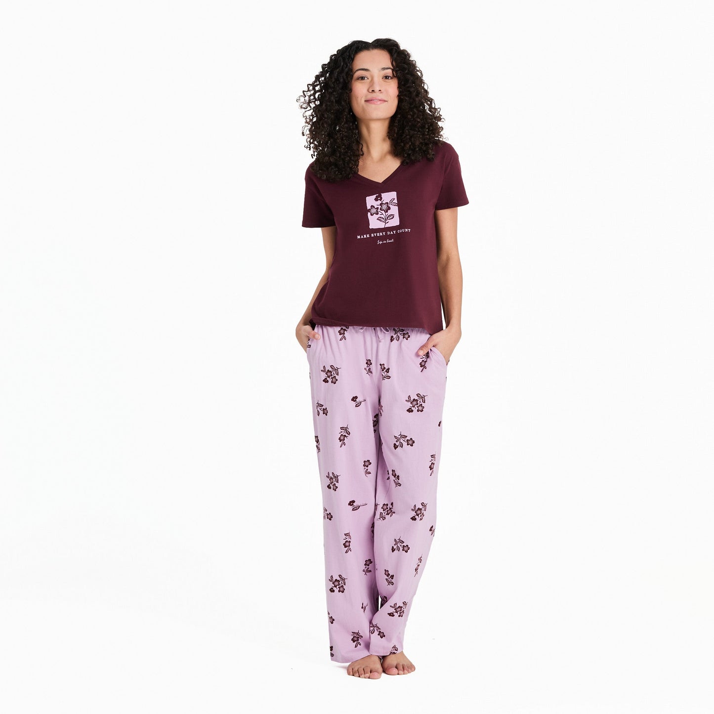 Women's Make Every Day Count Flowers Snuggle Up Sleep Vee