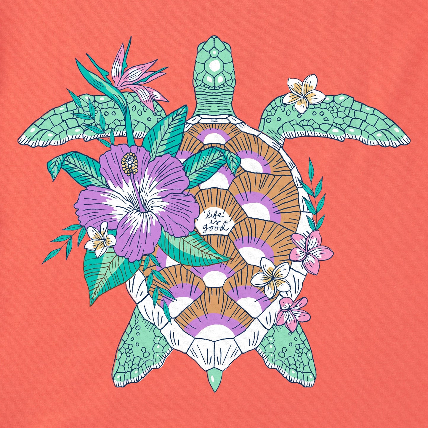 Women's Tropical Floral Turtle Short Sleeve Crusher Boxy Tee