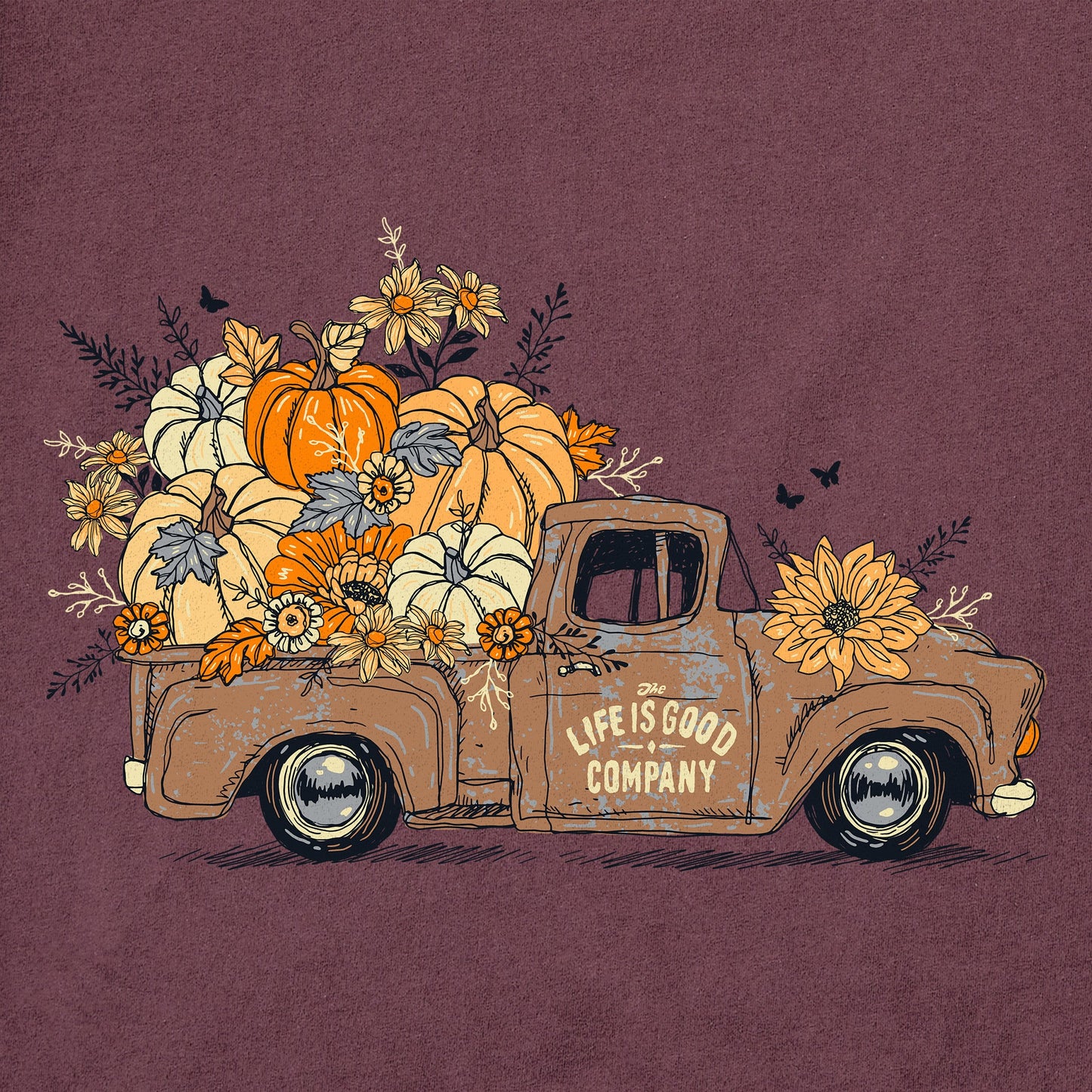 Women's Fall Flowers & Pumpkins Pickup Long Sleeve Crusher Tee