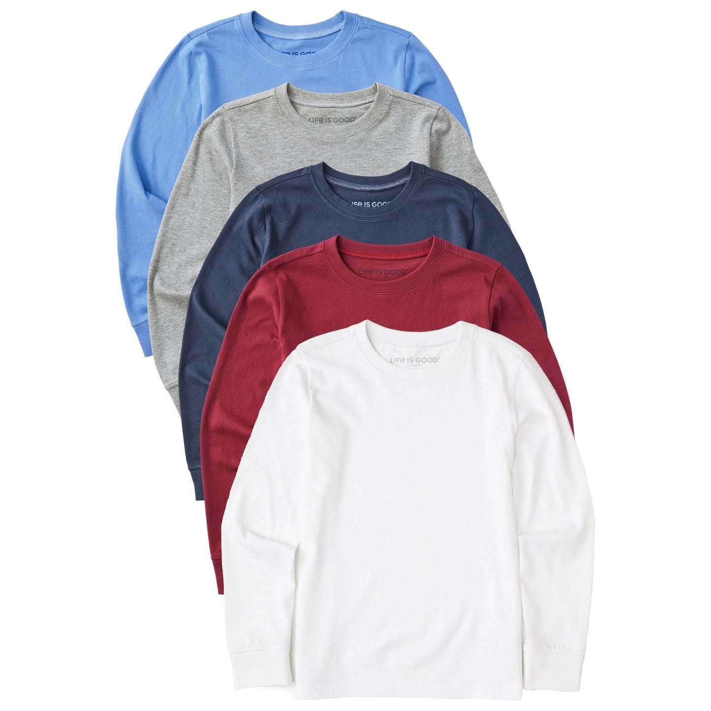 Kids Solid 5-Pack Long Sleeve Crusher Tee - Multi 3