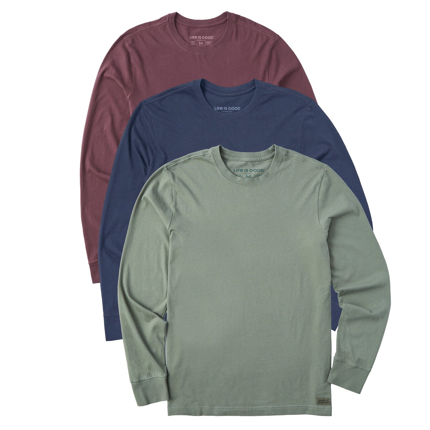 Men's Solid 3-Pack Long Sleeve Crusher Tee Multi