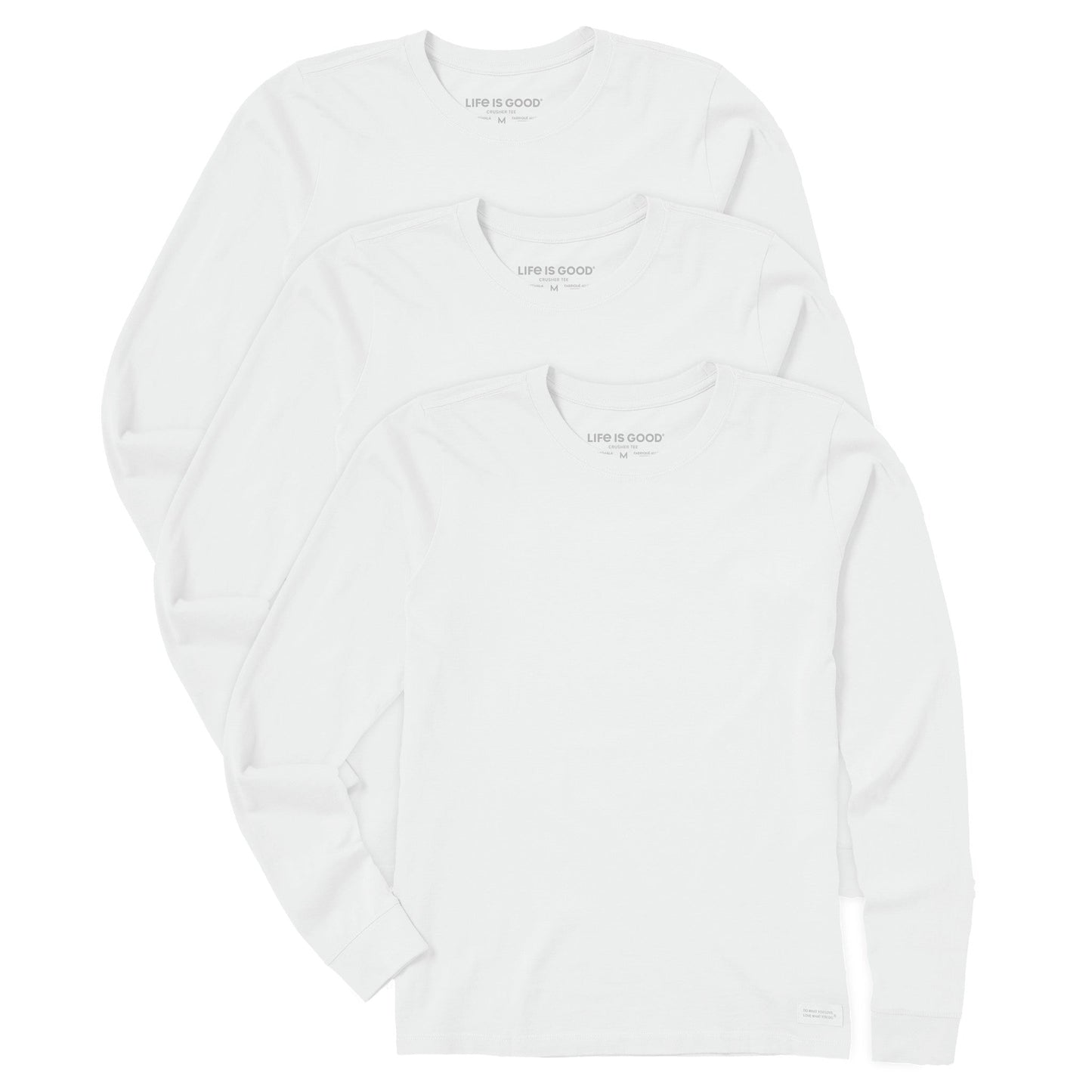 Women's Solid 3-Pack Long Sleeve Crusher Tee - Cloud White