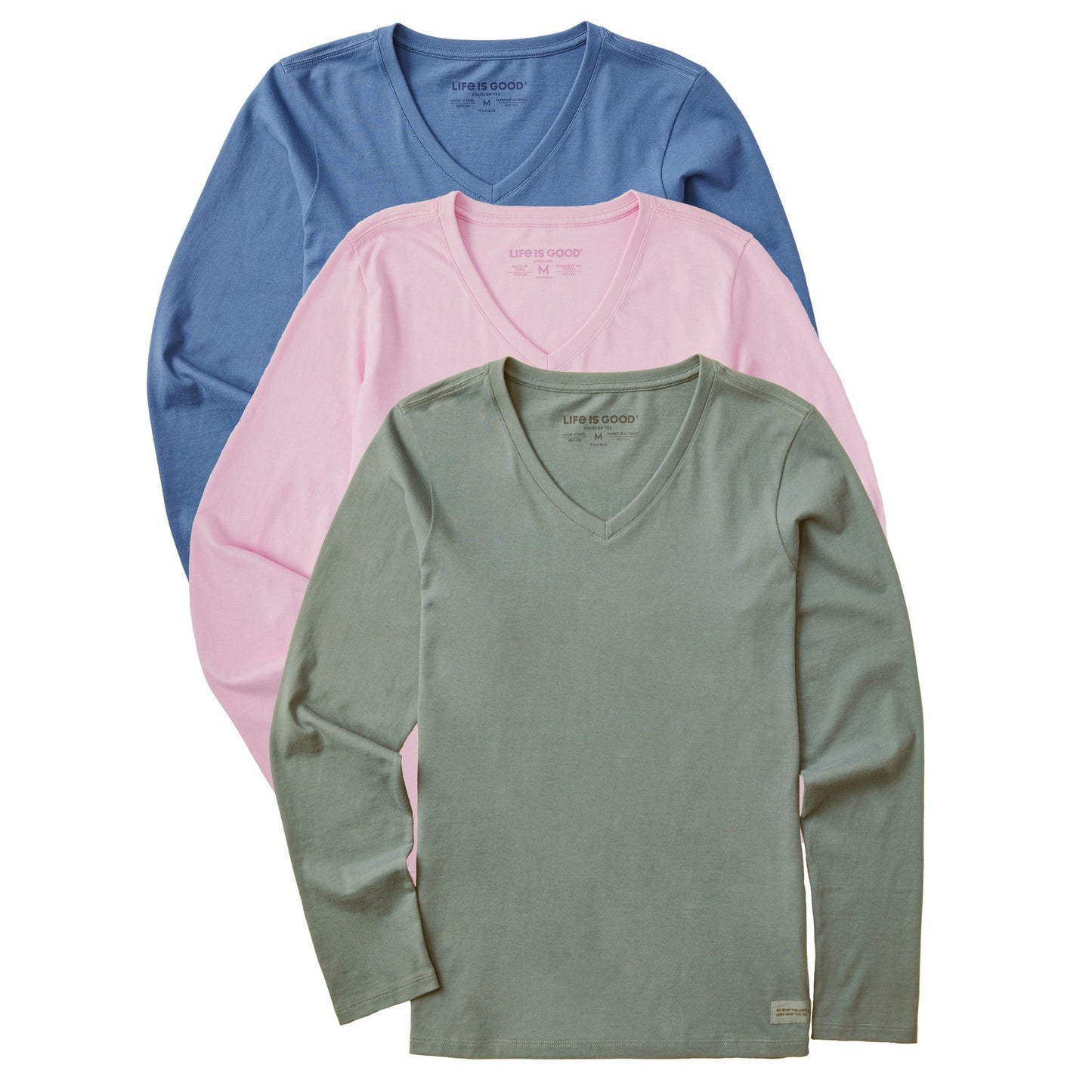 Women's Solid 3-Pack Long Sleeve Crusher Vee - Multi