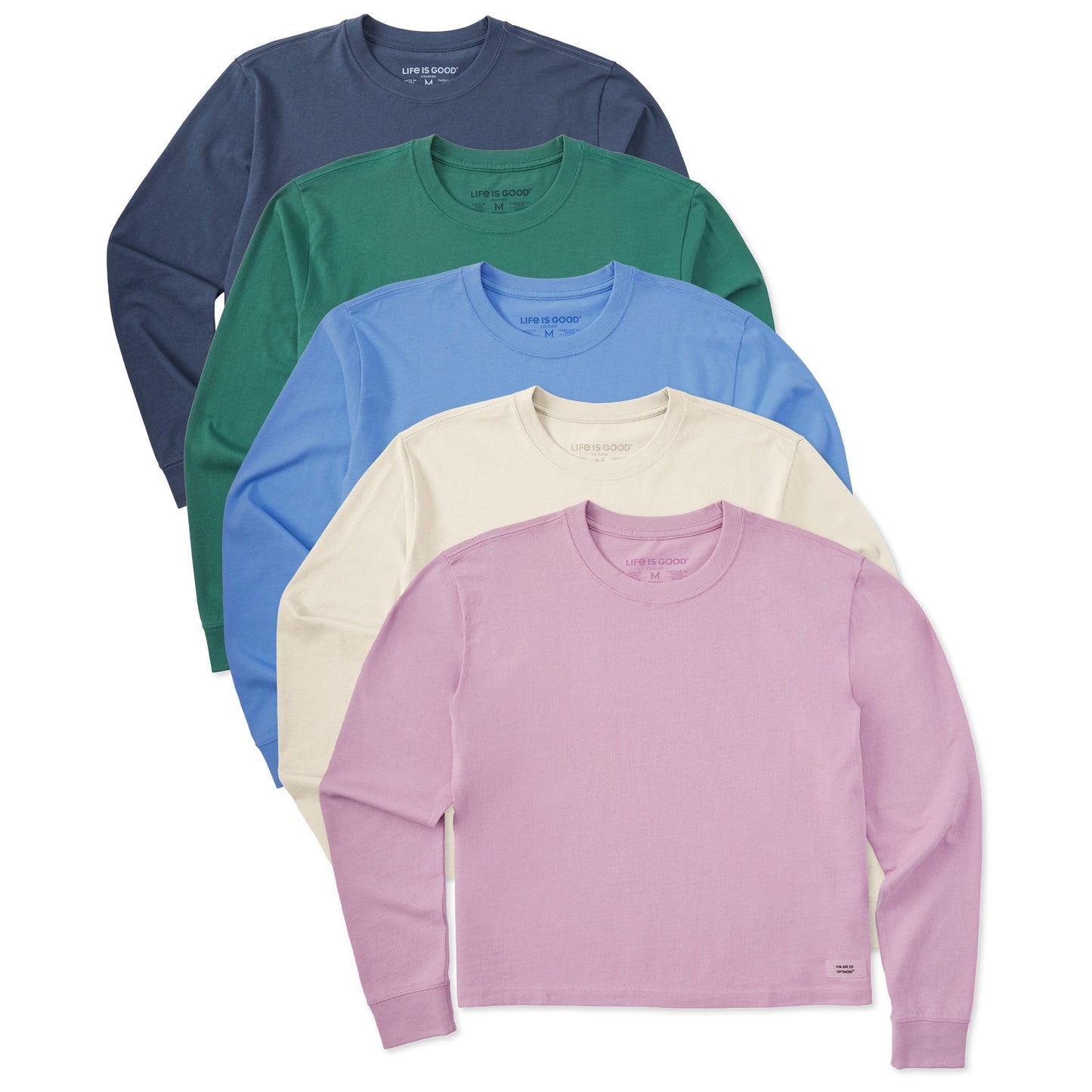 Women's Solid 5-Pack Long Sleeve Crusher Boxy Tee - Multi