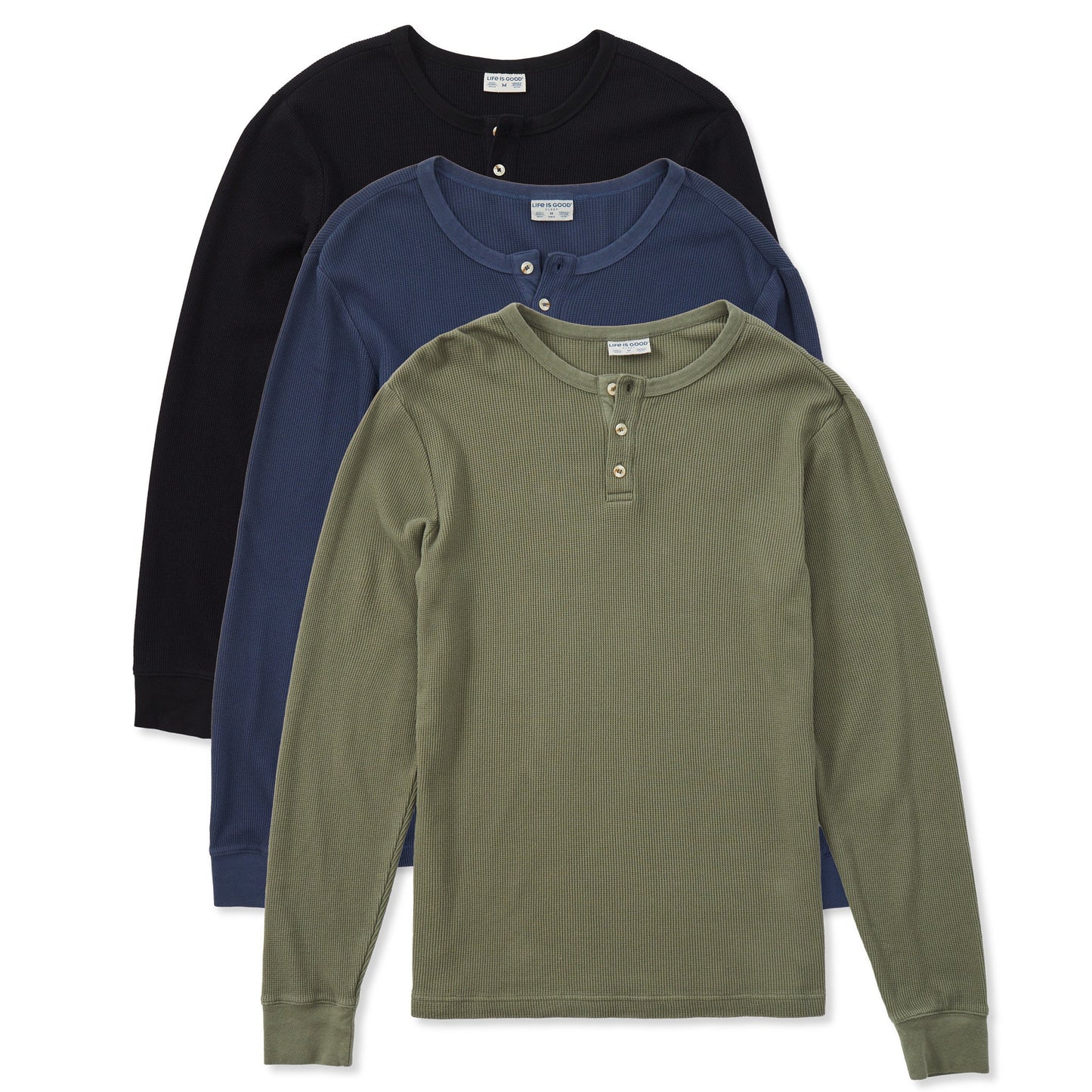 Men's Solid 3-Pack Long Sleeve Thermal Henley - Multi