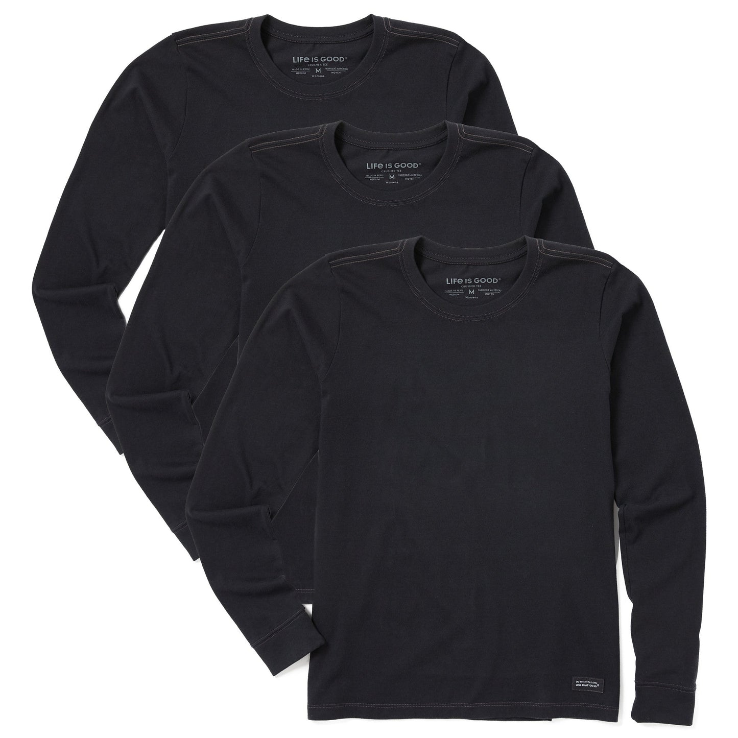 Women's Solid 3-Pack Long Sleeve Crusher Tee Faded Black