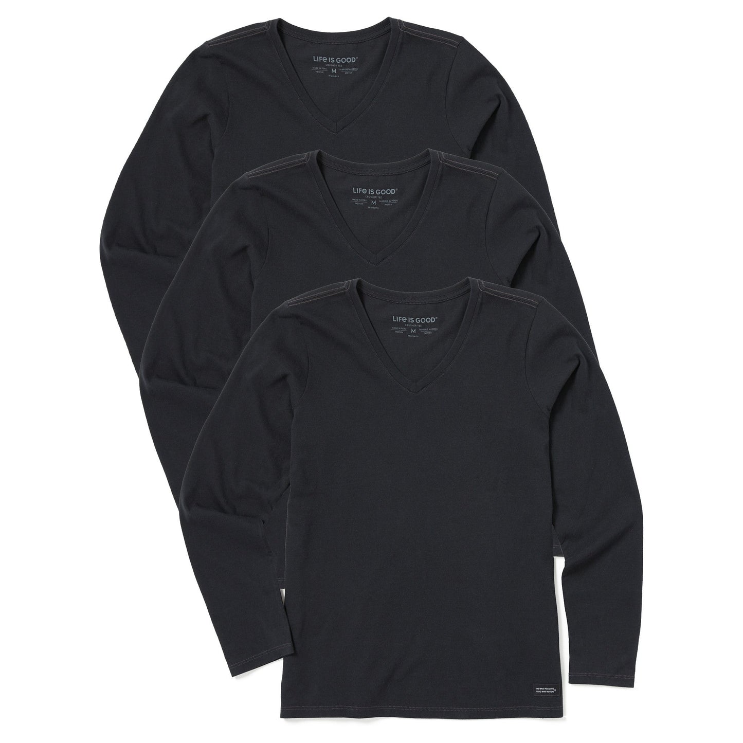 Women's Solid 3-Pack Long Sleeve Crusher Vee Faded Black