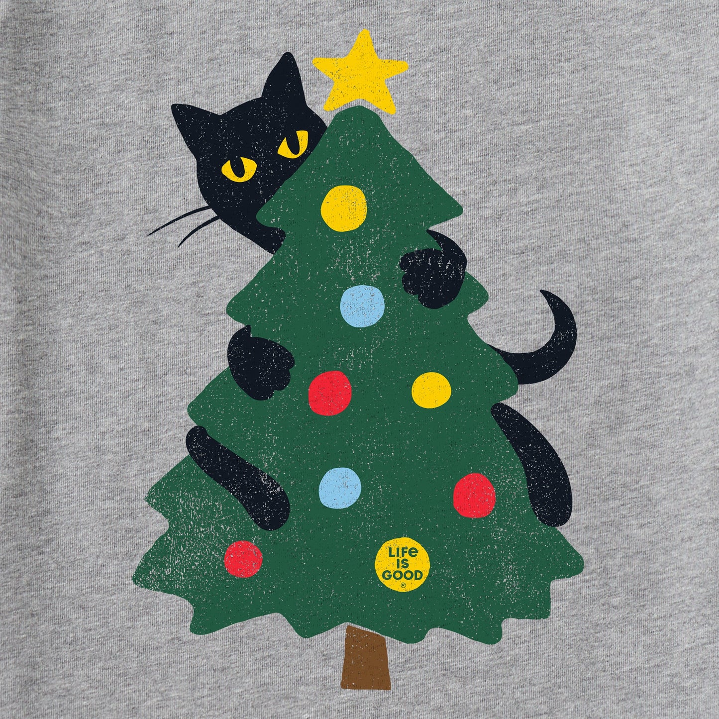 Men's Cat Christmas Tree Long Sleeve Crusher Tee