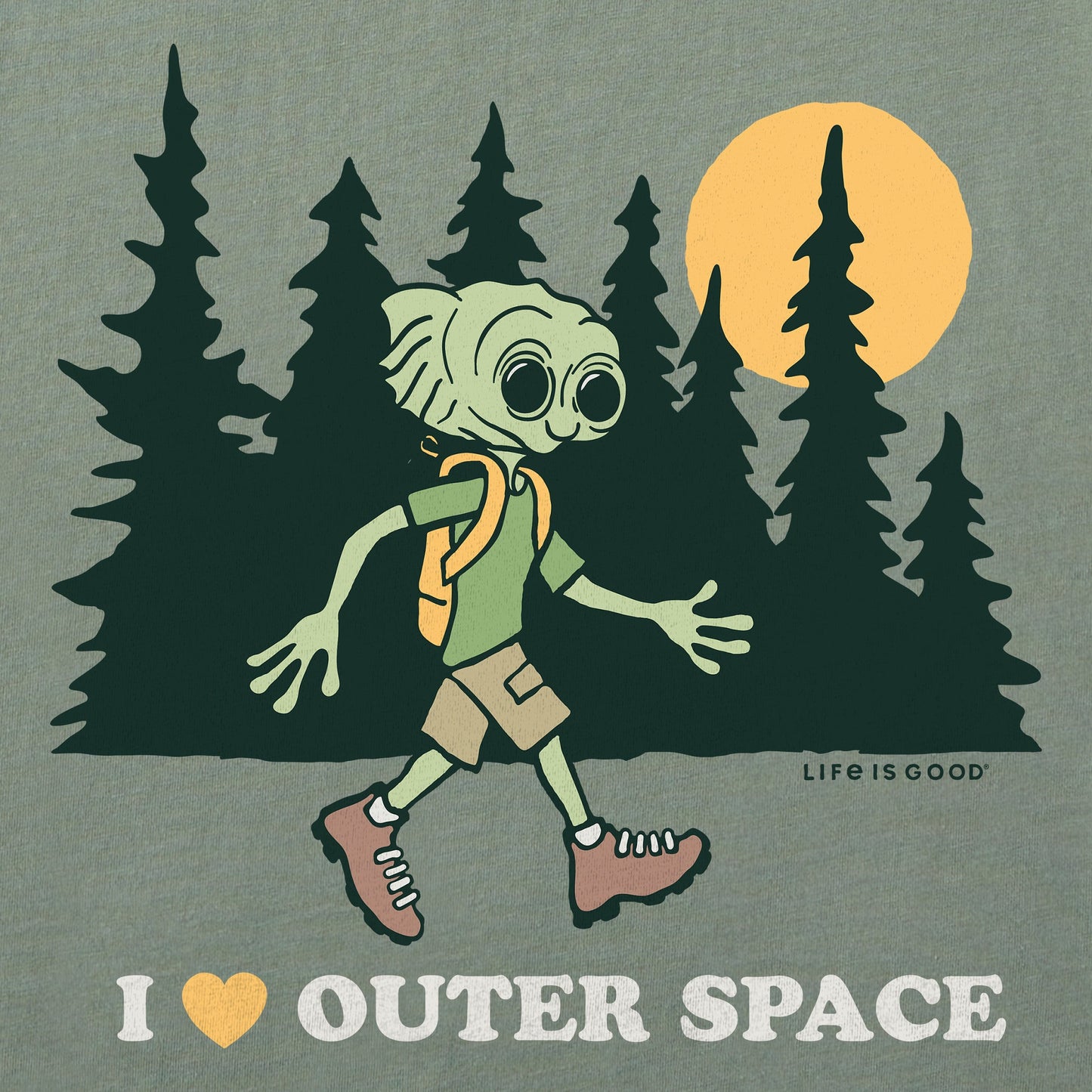 Men's I Love Outer Space Hiking Alien Short Sleeve Crusher Tee