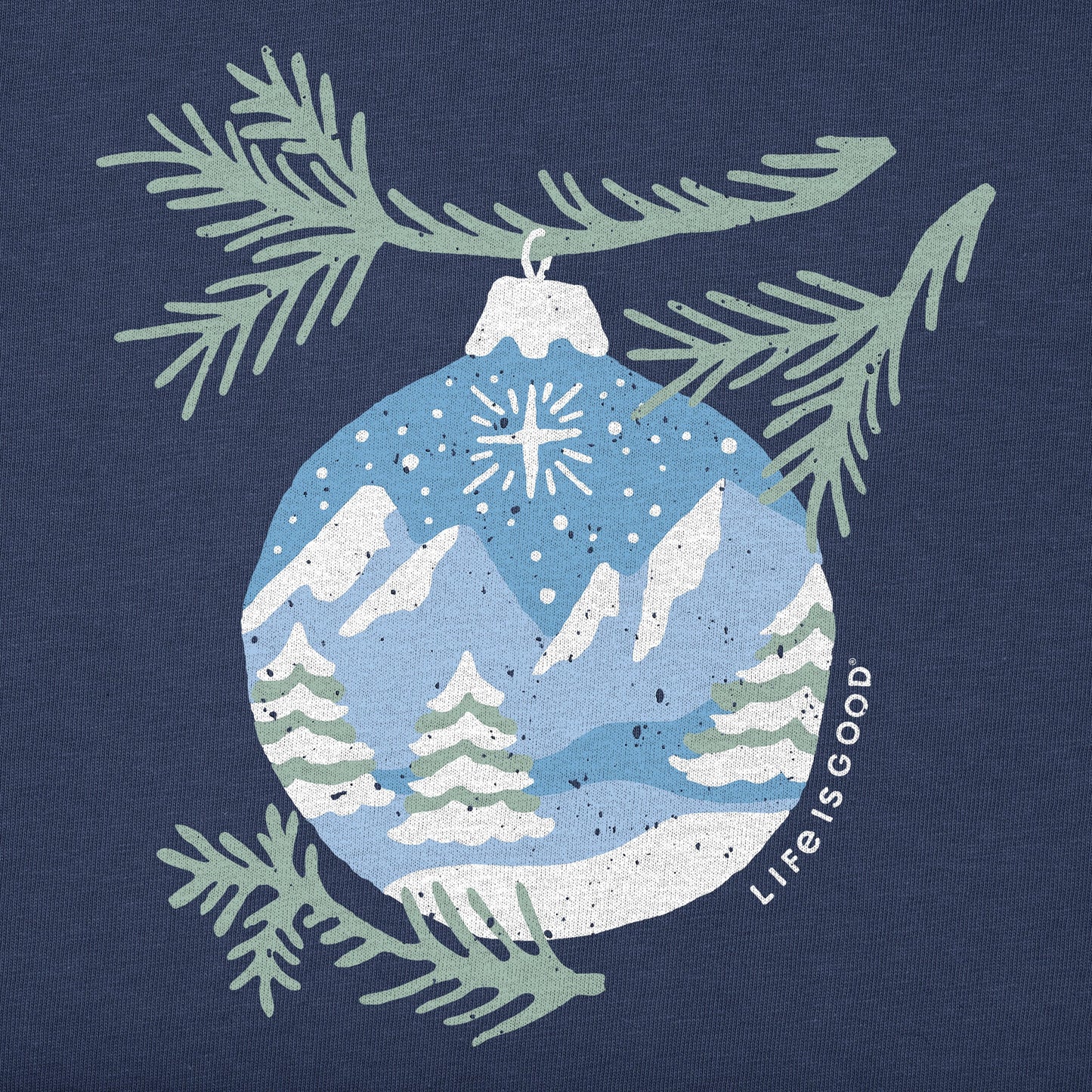 Women's Christmas Mountain Ornament Long Sleeve Crusher Vee