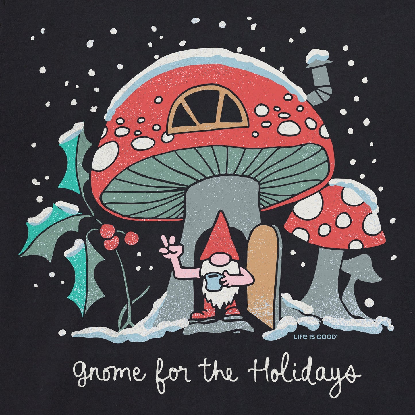Women's Gnome for the Holidays Mushroom Long Sleeve Crusher Tee