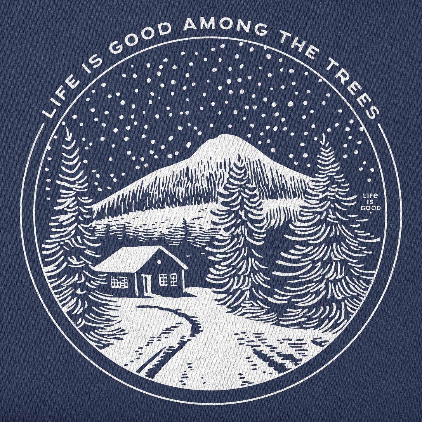 Men's Life is Good Among the Trees Cabin Long Sleeve Crusher Tee