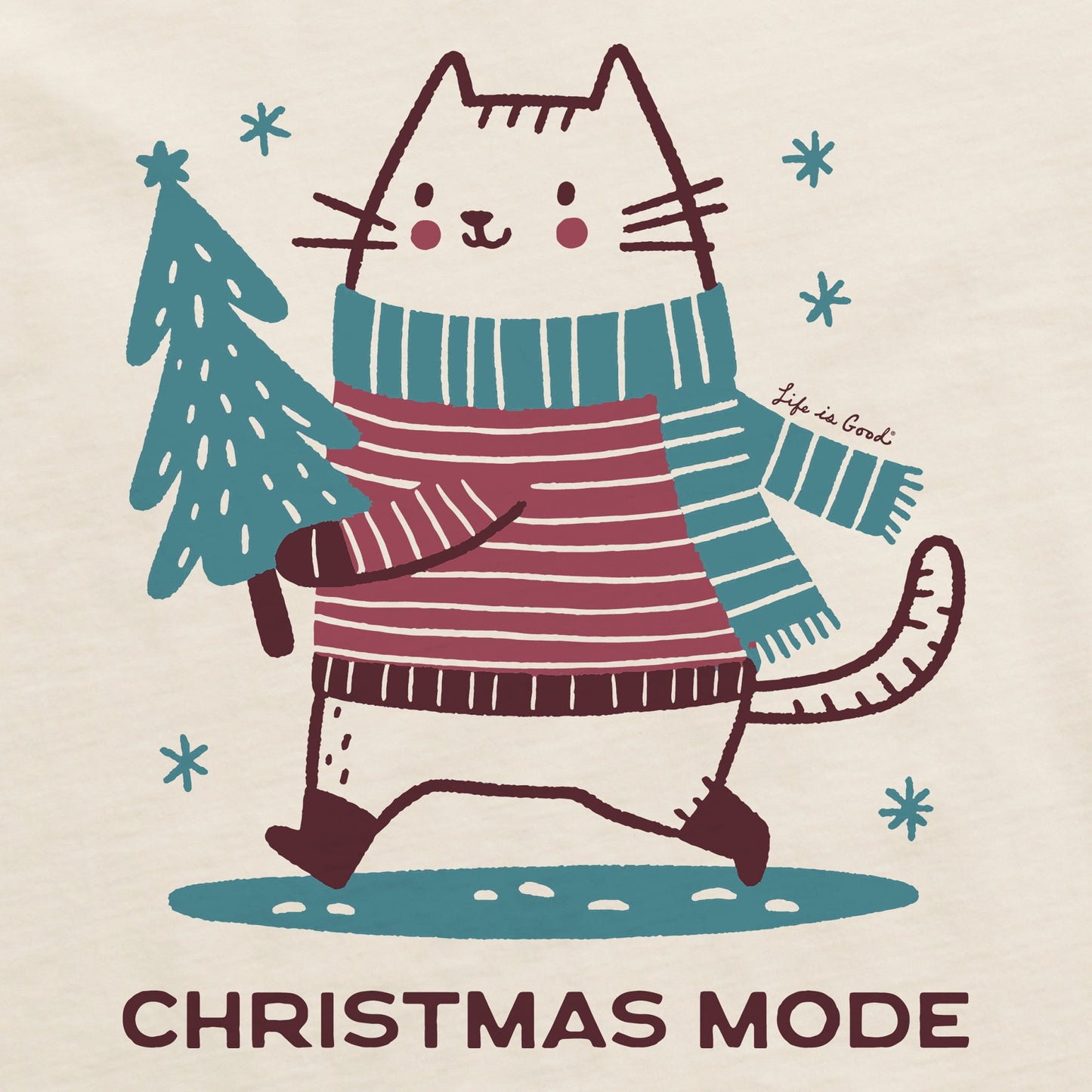 Women's Christmas Mode Cat Long Sleeve Crusher Tee