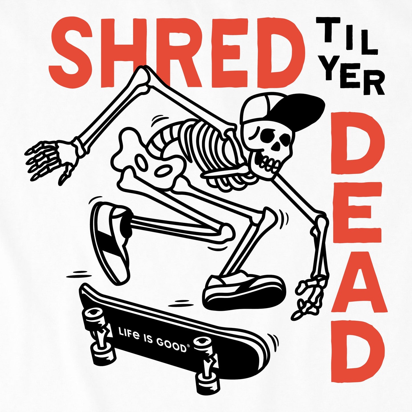 Kids Shred til yer Dead Skateboard Skeleton Short Sleeve Crusher Tee