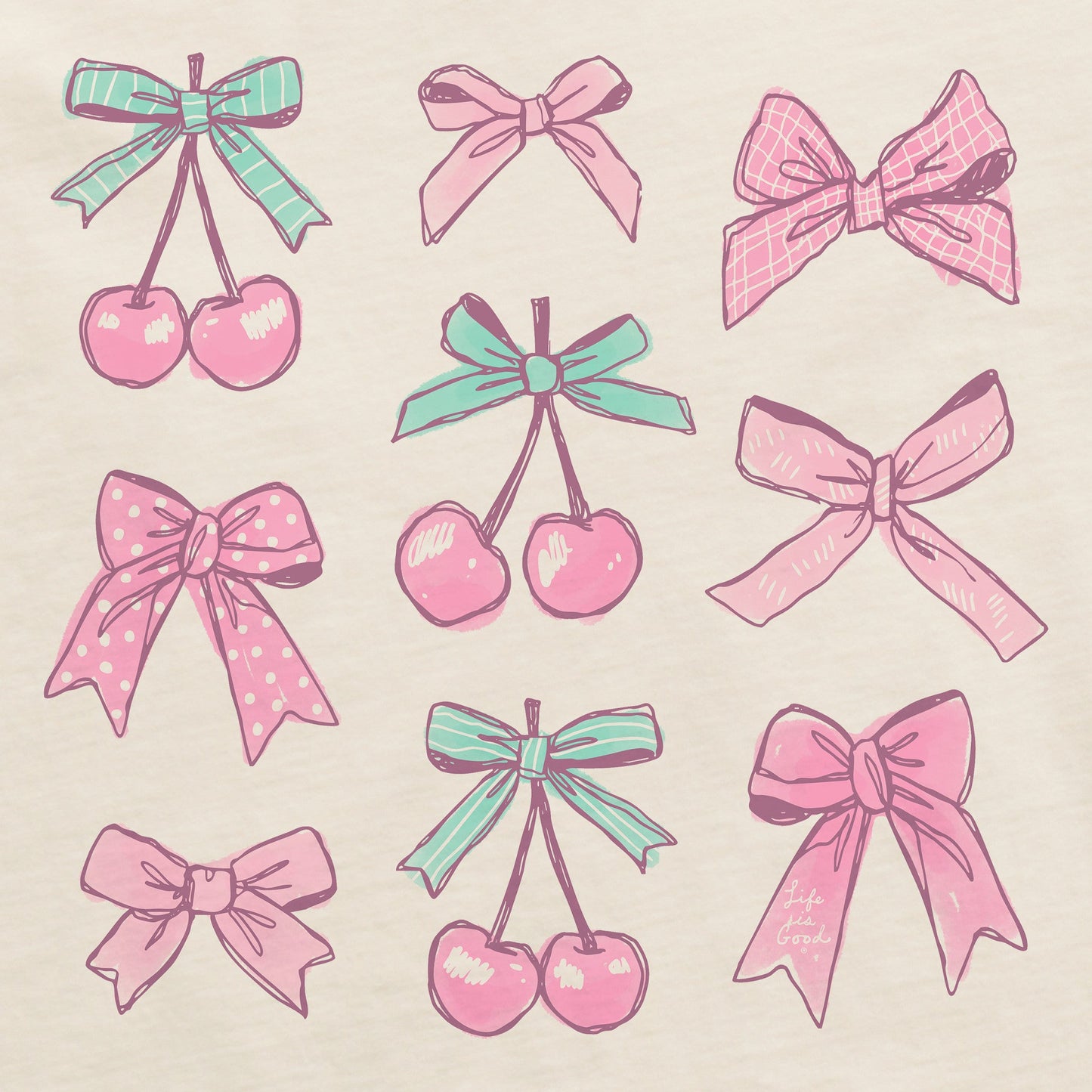 Women's Cherries and Ribbons Short Sleeve Crusher Boxy Tee