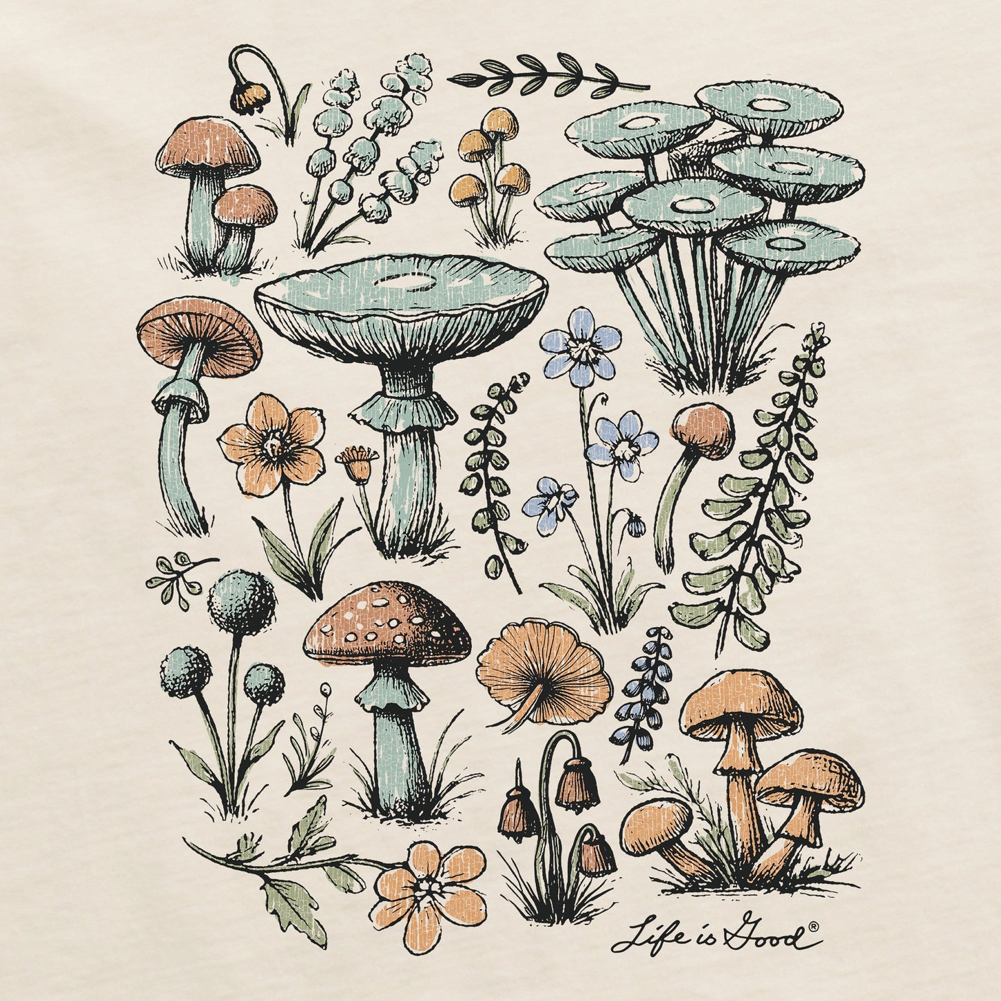 Women's Botanical Shrooms & Wildflowers Short Sleeve Crusher Tee