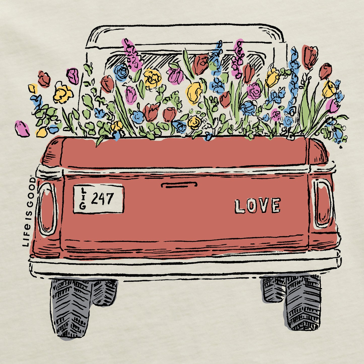 Women's Flower Love Truck Short Sleeve Crusher Vee