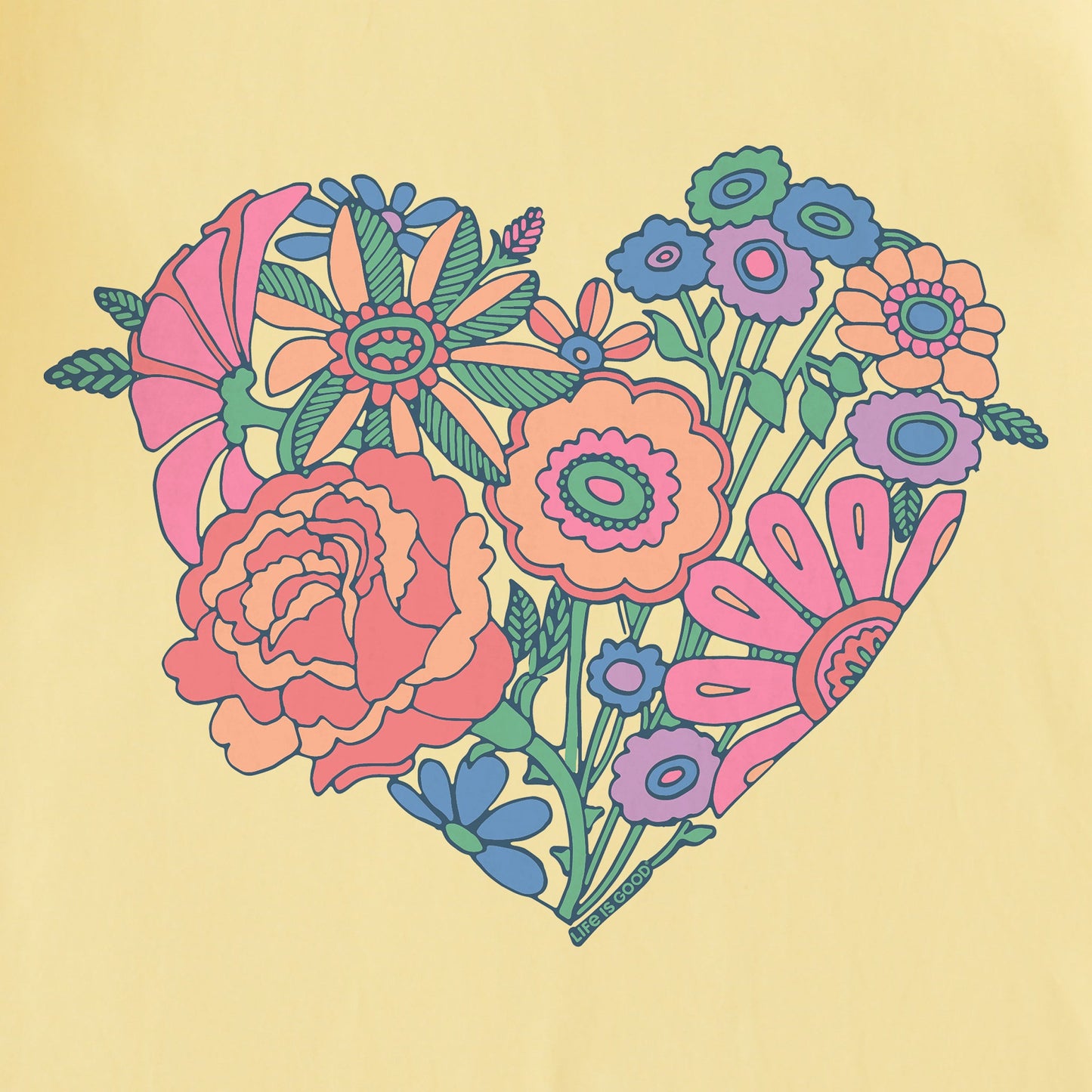 Kids Retro Flower Heart Short Sleeve Crusher Tee