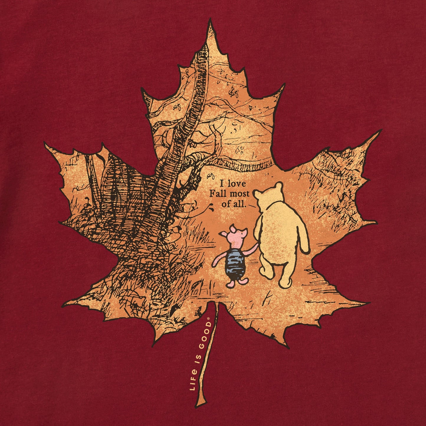 Kids Winnie & P Maple Leaf Long Sleeve Crusher Tee