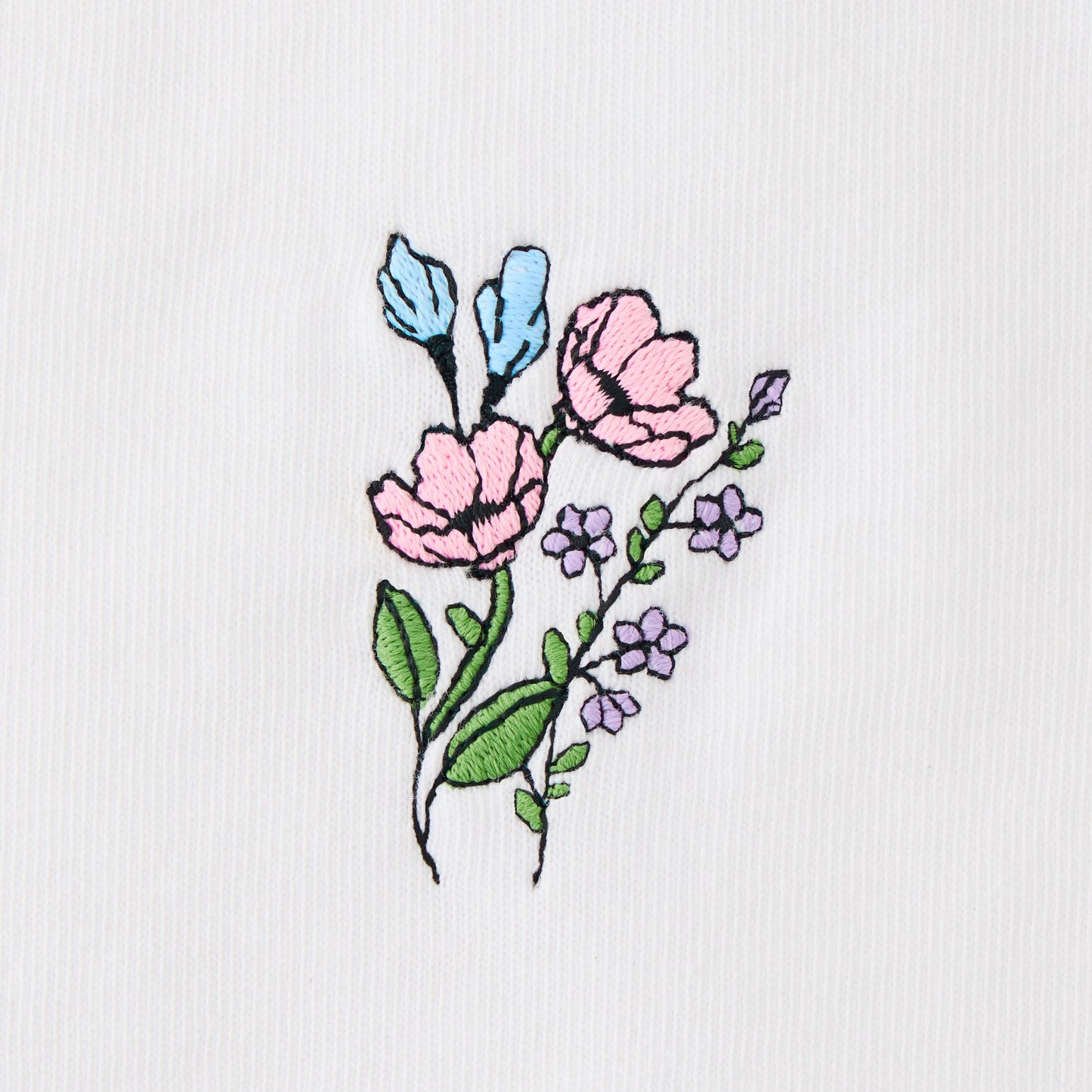 Women's Embroidered Wildflower Bouquet Short Sleeve Crusher Vee