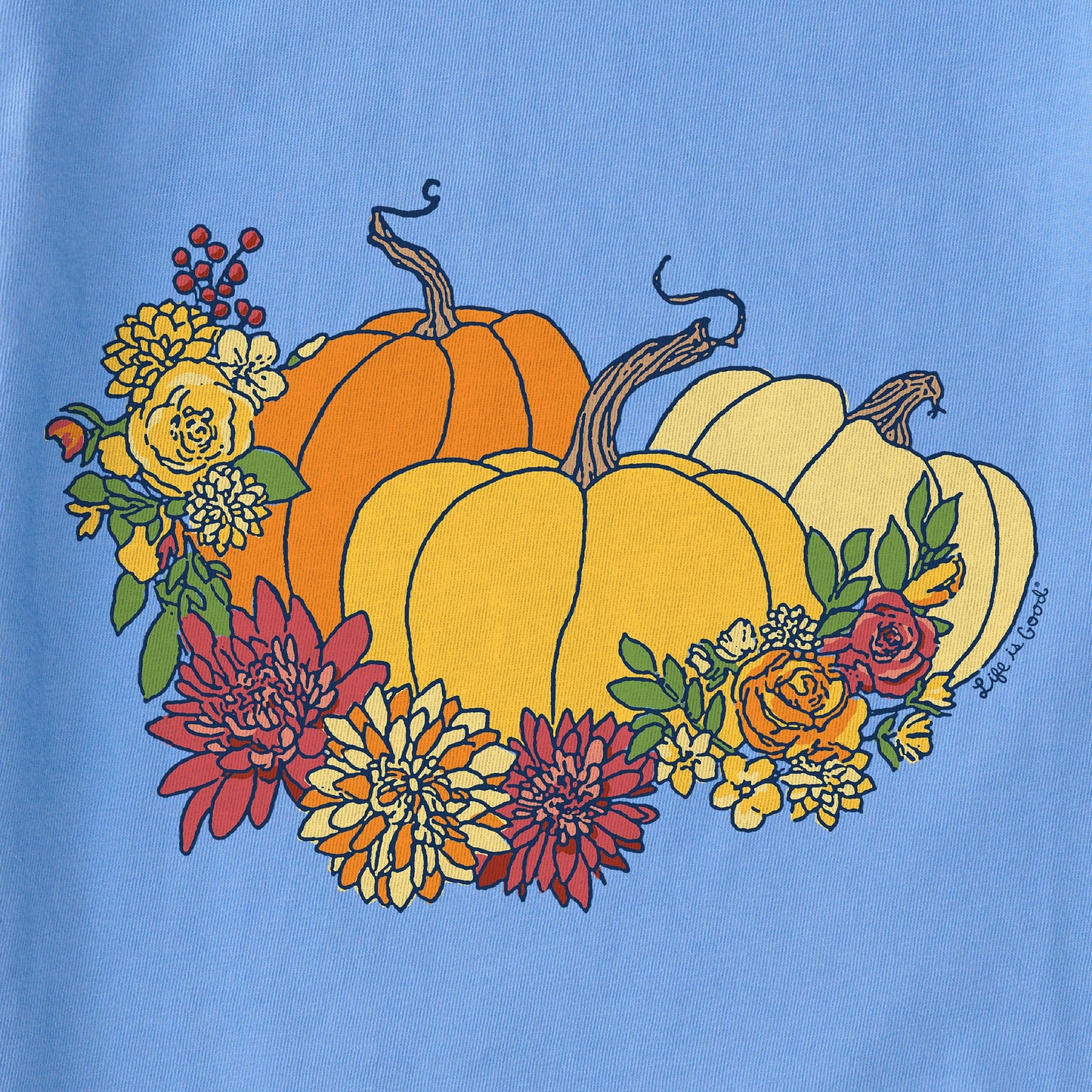 Women's Pumpkin and Flowers Short Sleeve Crusher Tee