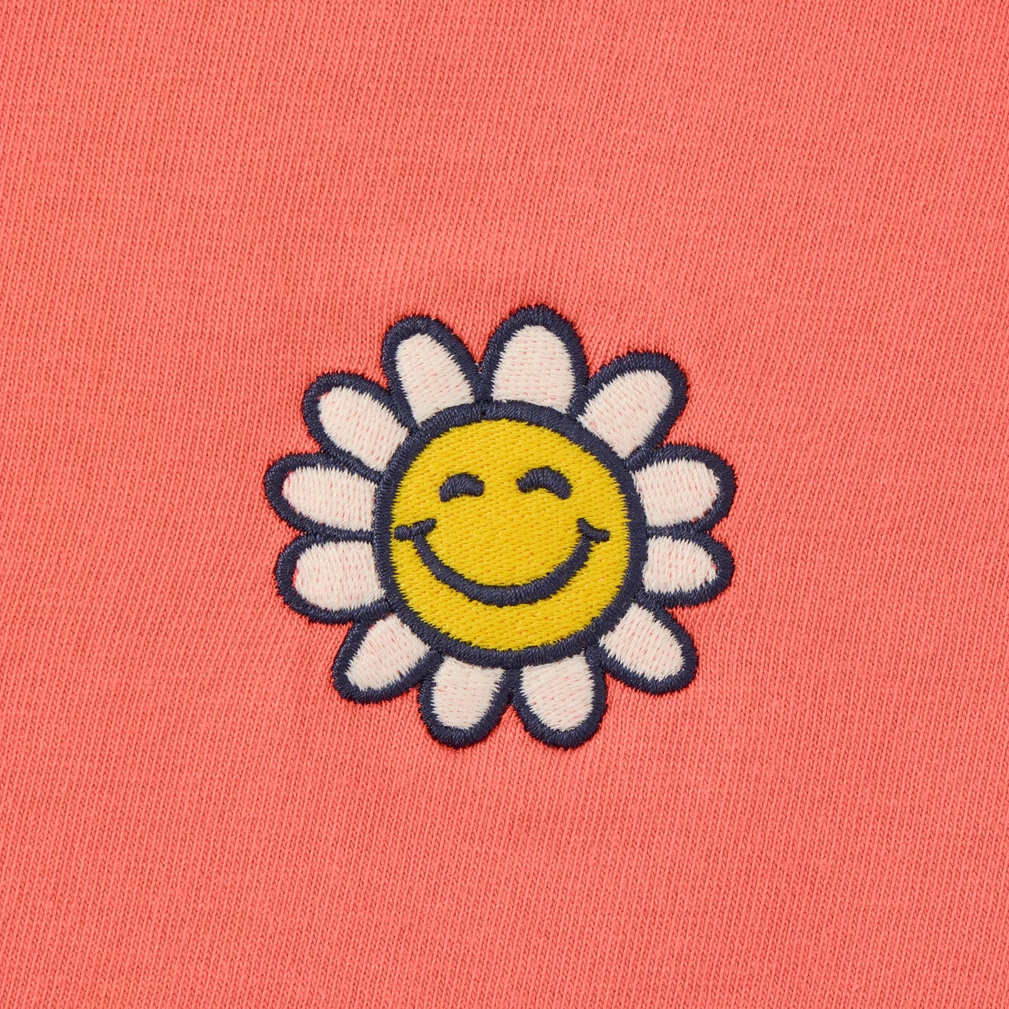 Women's Embroidered Smile Daisy Short Sleeve Crusher Tee