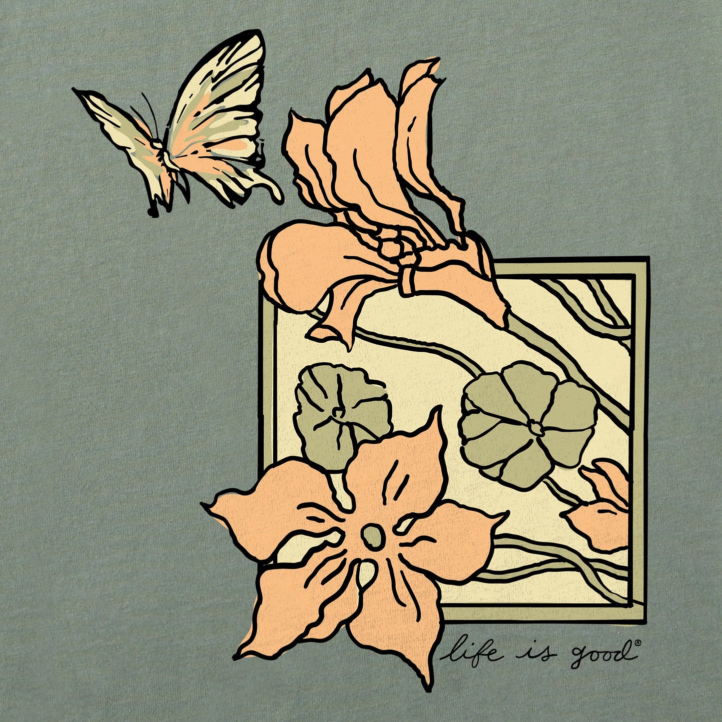 Women's Square Floral Frame Short Sleeve Crusher Boxy Tee