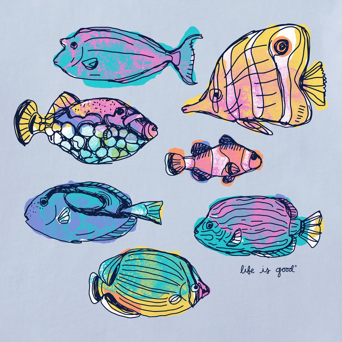 Women's Watercolor Tropical Fish Short Sleeve Crusher Tee