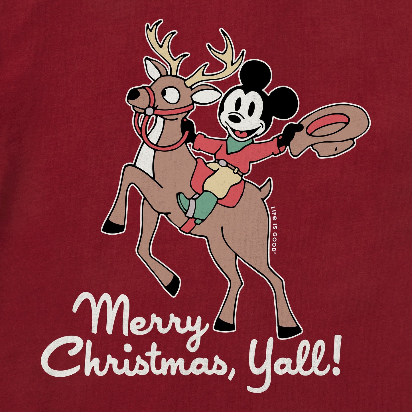 Men's Merry Christmas Y'all Mickey Short Sleeve Crusher Tee