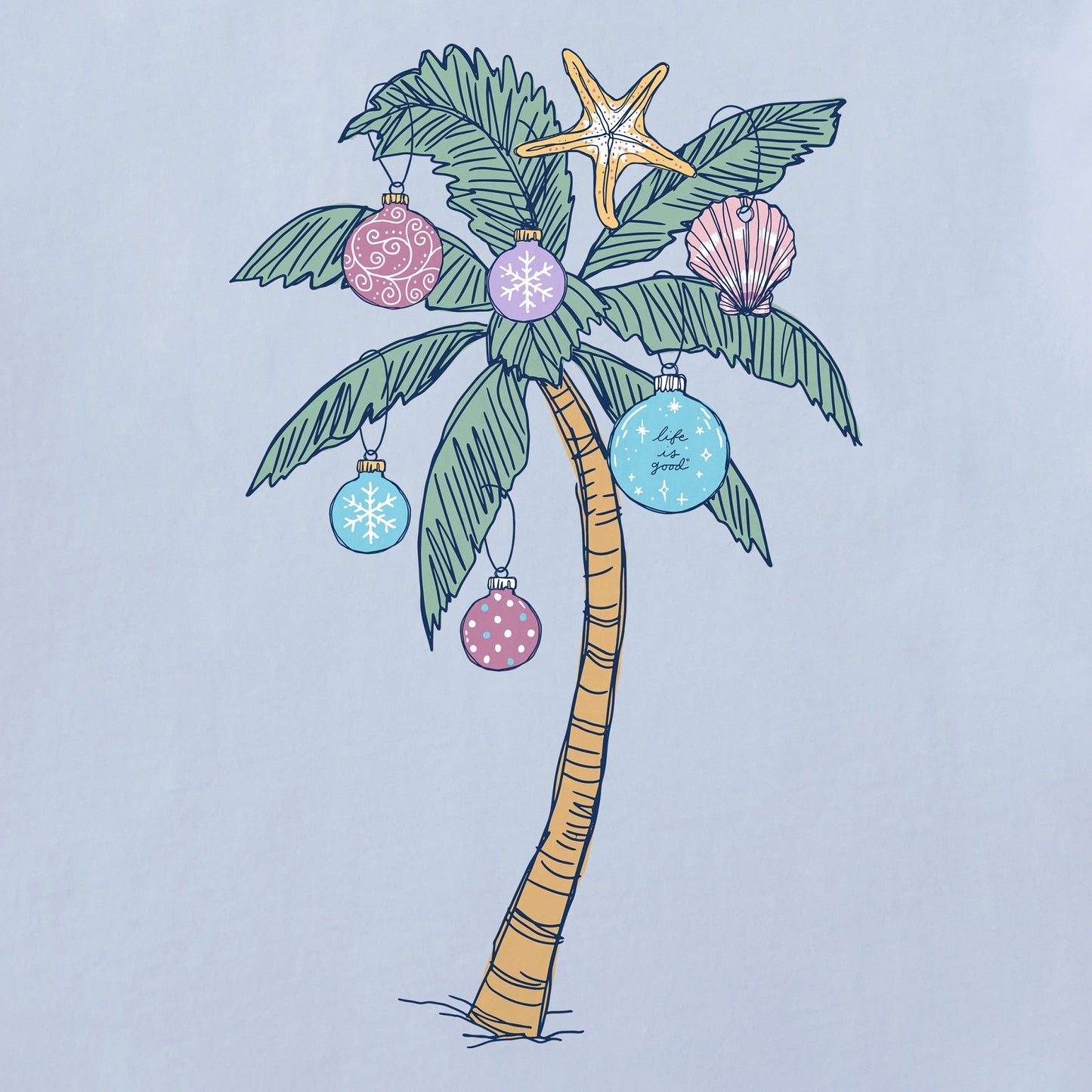 Women's Xmas Ornament Palm Tree Long Sleeve Crusher Tee