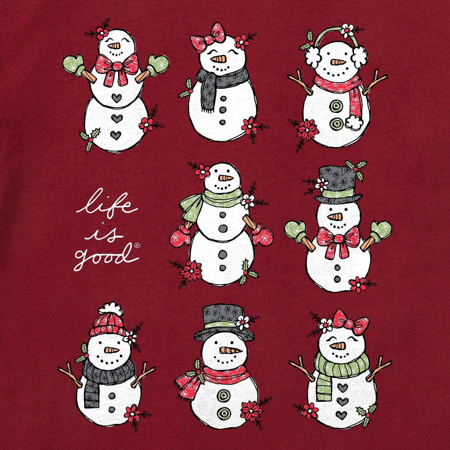 Women's Xmas Snowman Grid Long Sleeve Crusher Tee