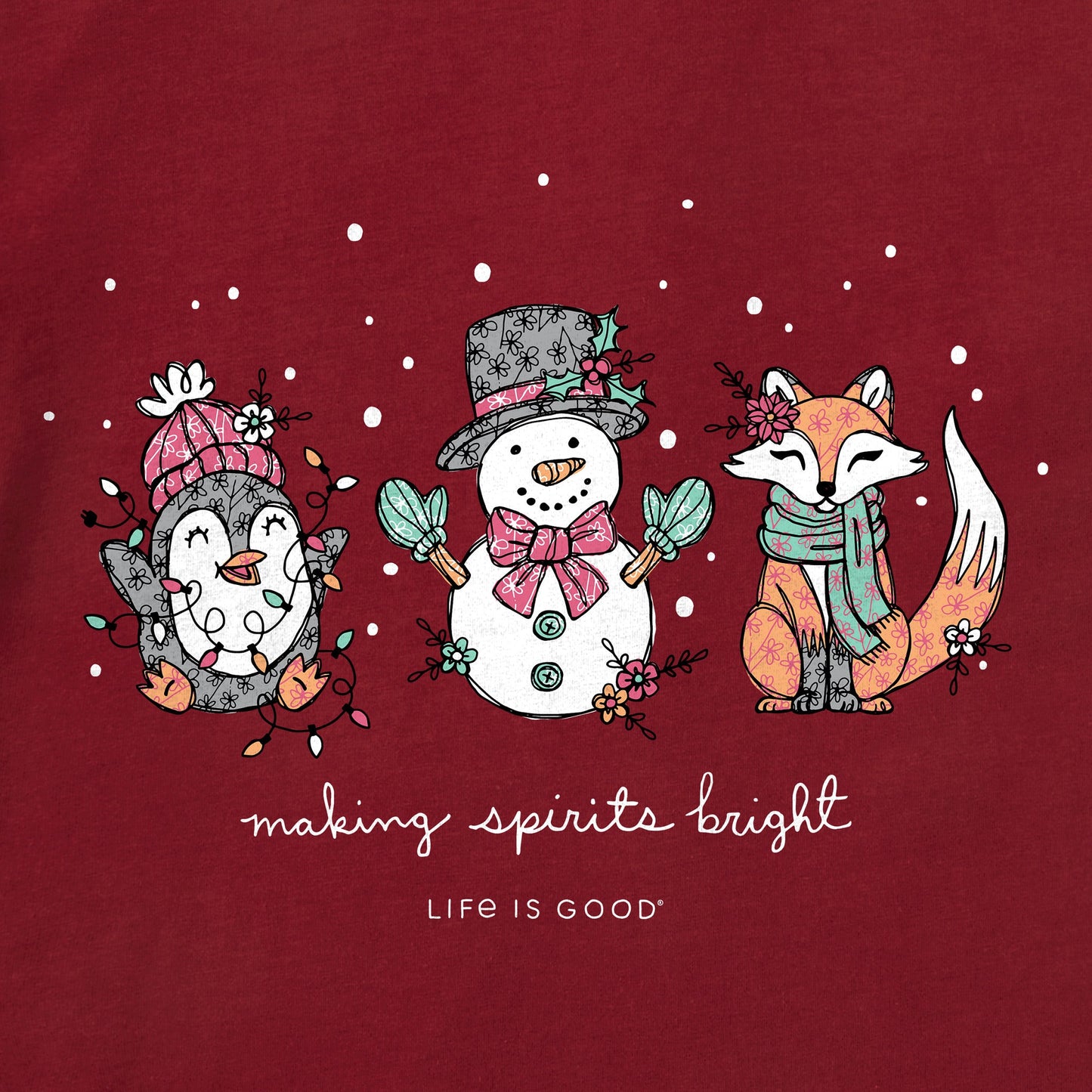 Women's Spirits Bright Snowman, etc Long Sleeve Crusher Tee