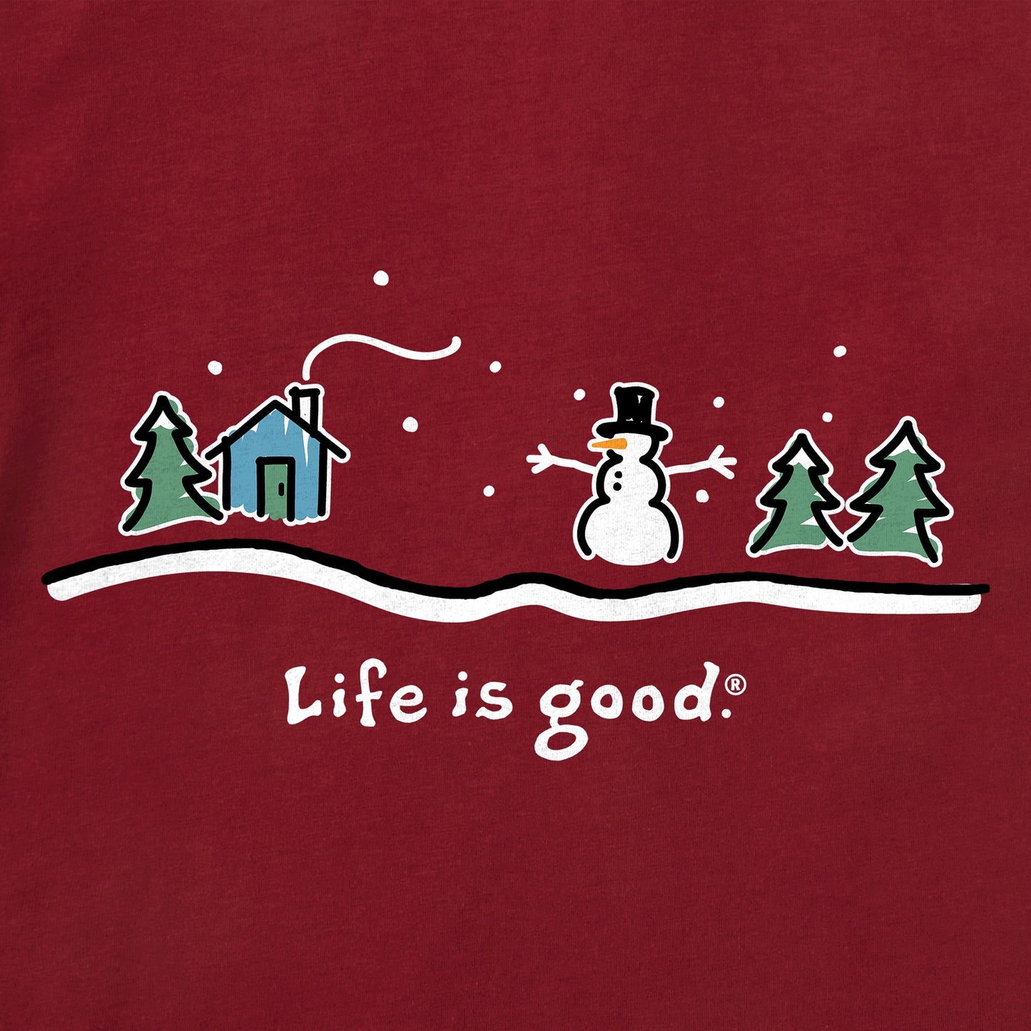 Women's Snowman Cabin Landscape Long Sleeve Crusher Tee