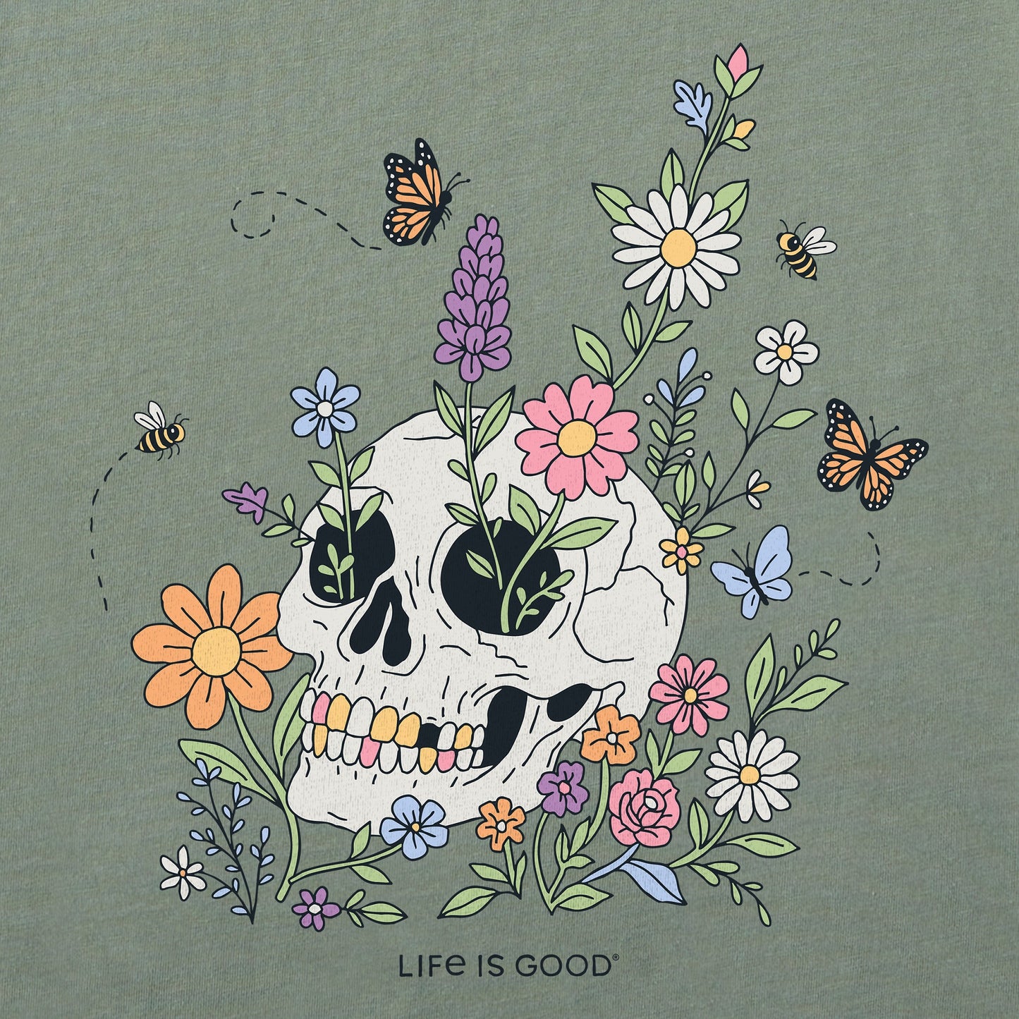 Women's Wildflower Skull Short Sleeve Crusher Boxy Tee