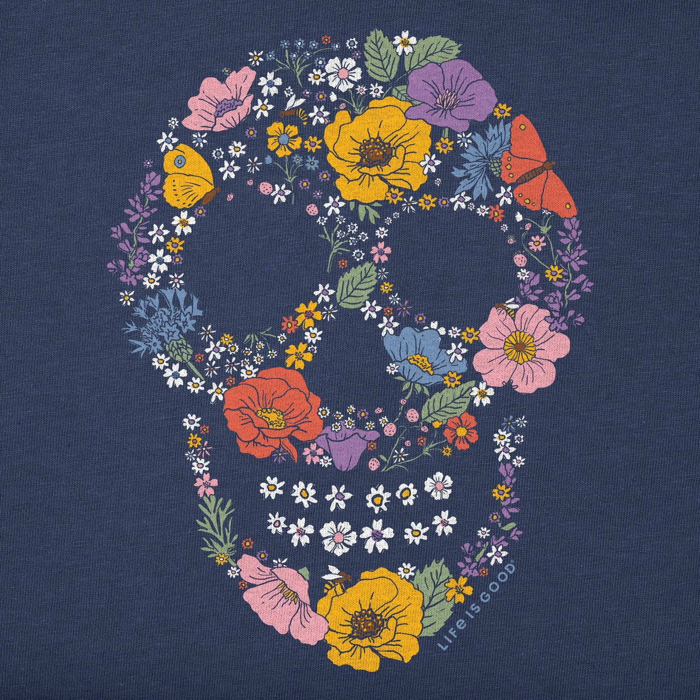 Women's Flower Collage Skull Short Sleeve Crusher Tee