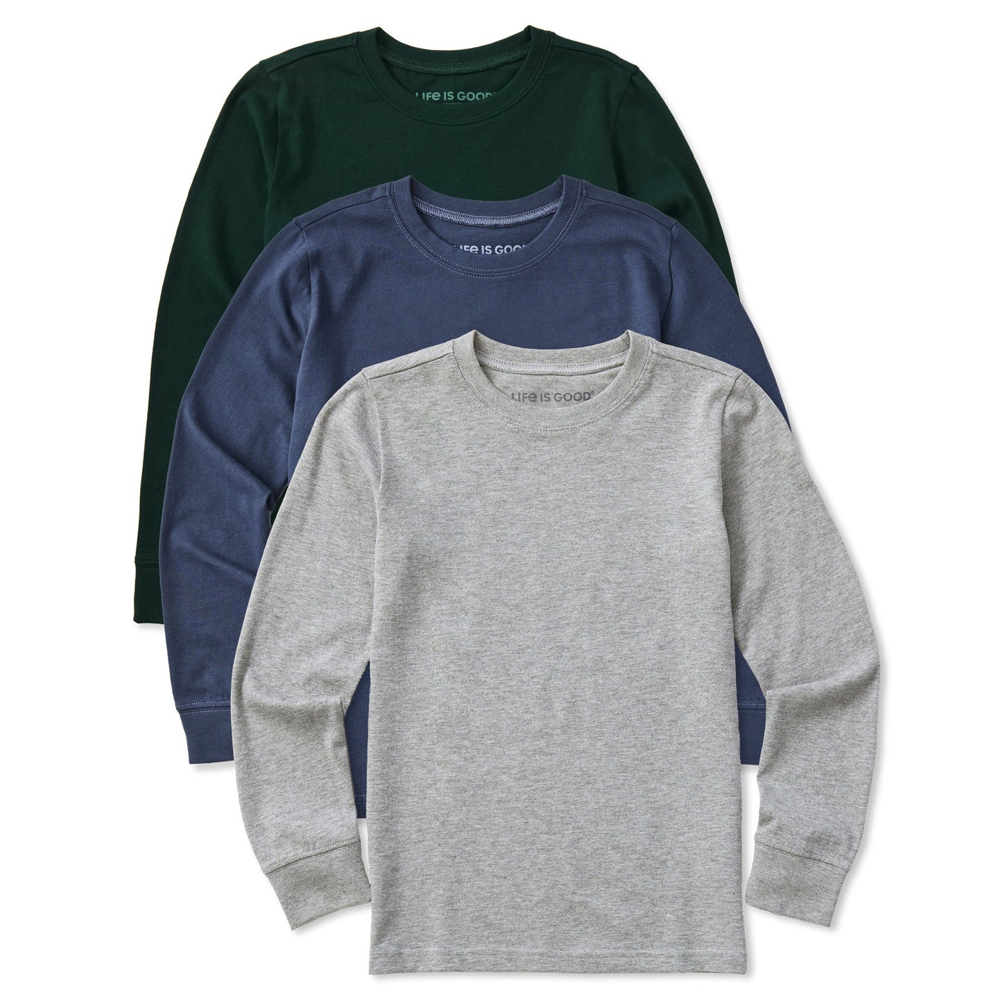 Kids Solid 3-Pack Long Sleeve Crusher Tee Multi 2