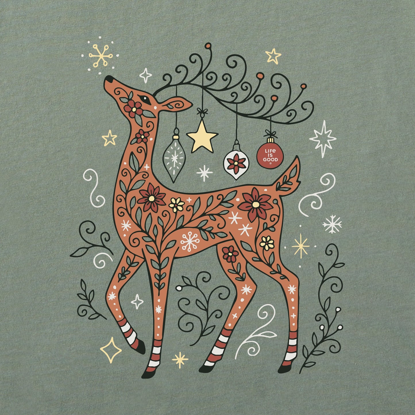 Women's Doodle Winter Deer Short Sleeve Crusher Tee