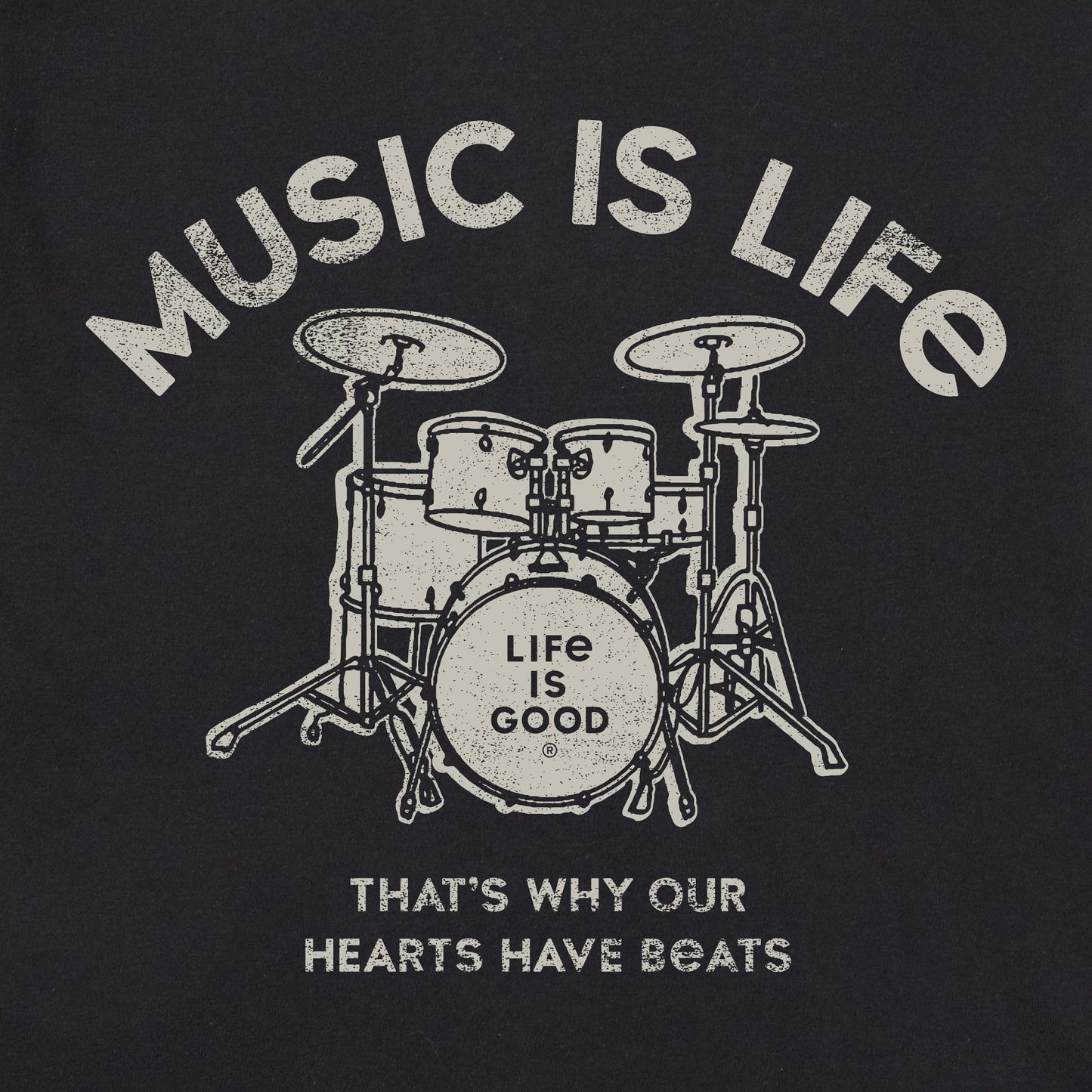 Men's Music is Life Drumset Short Sleeve Crusher Tee