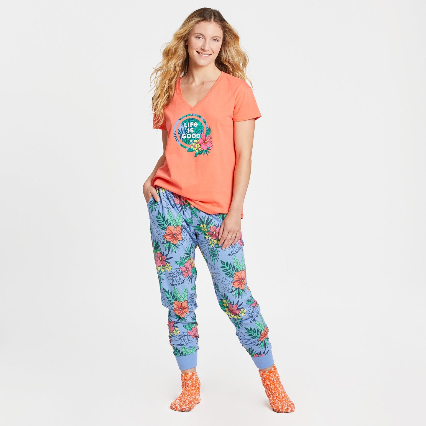 Women's Tropical Hibiscus Palm Coin Snuggle Up Relaxed Sleep Vee