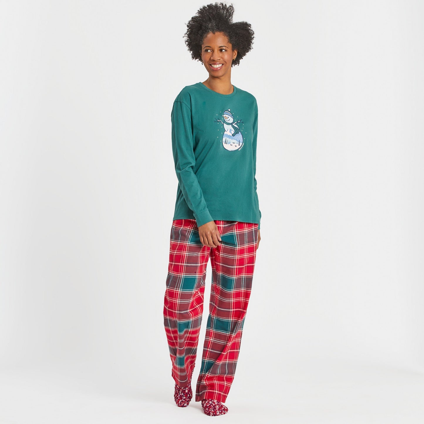 Women's Snowman Winter Landscape Long Sleeve Snuggle Up Sleep Tee