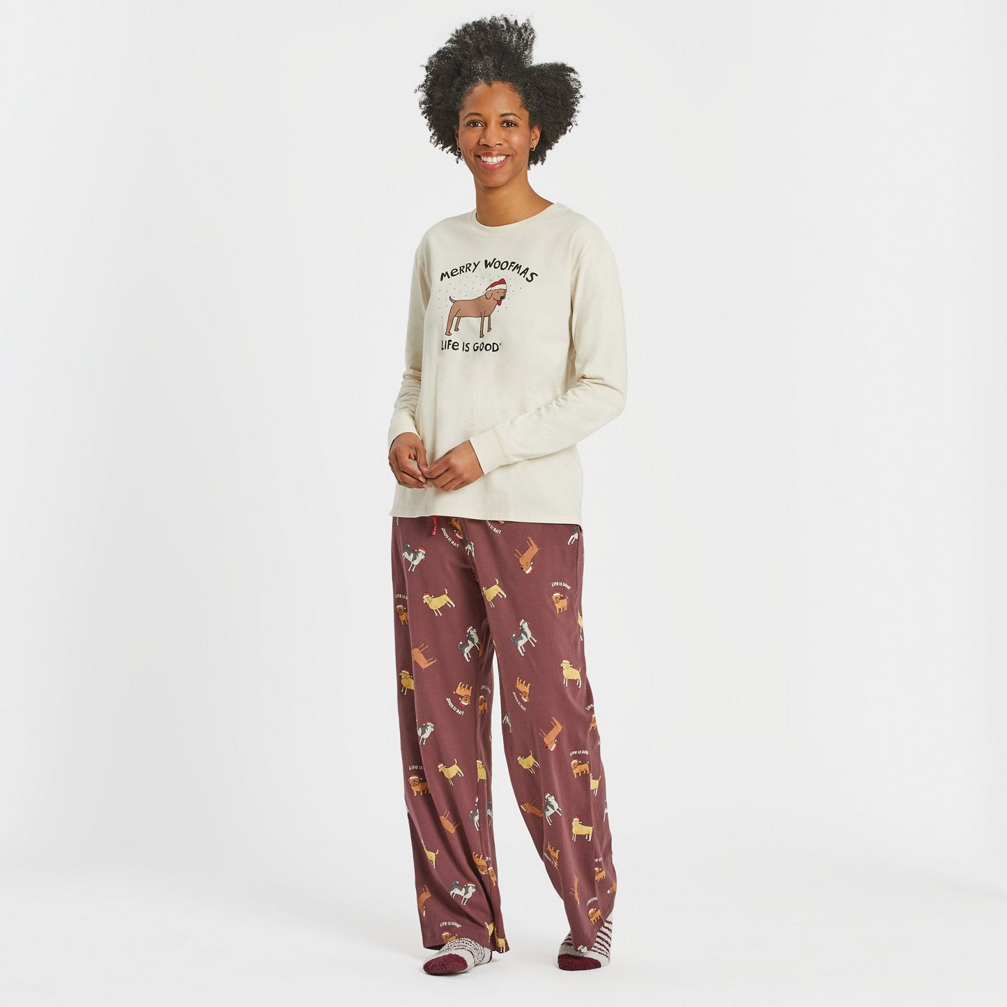 Women's Merry Woofmas Lab Long Sleeve Snuggle Up Sleep Tee