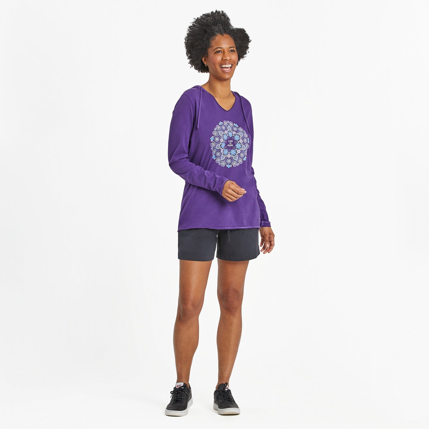 Women's Wildflower Primal Mandala Long Sleeve Hooded Tee