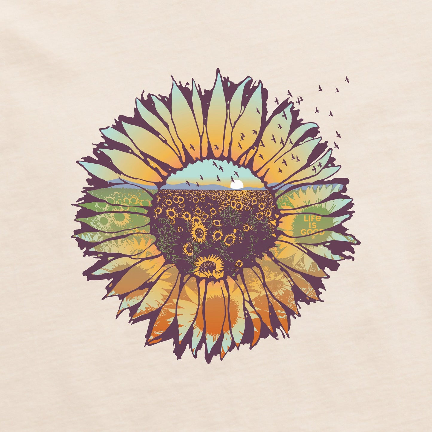 Women's Sunflowerscape Short Sleeve Crusher Vee