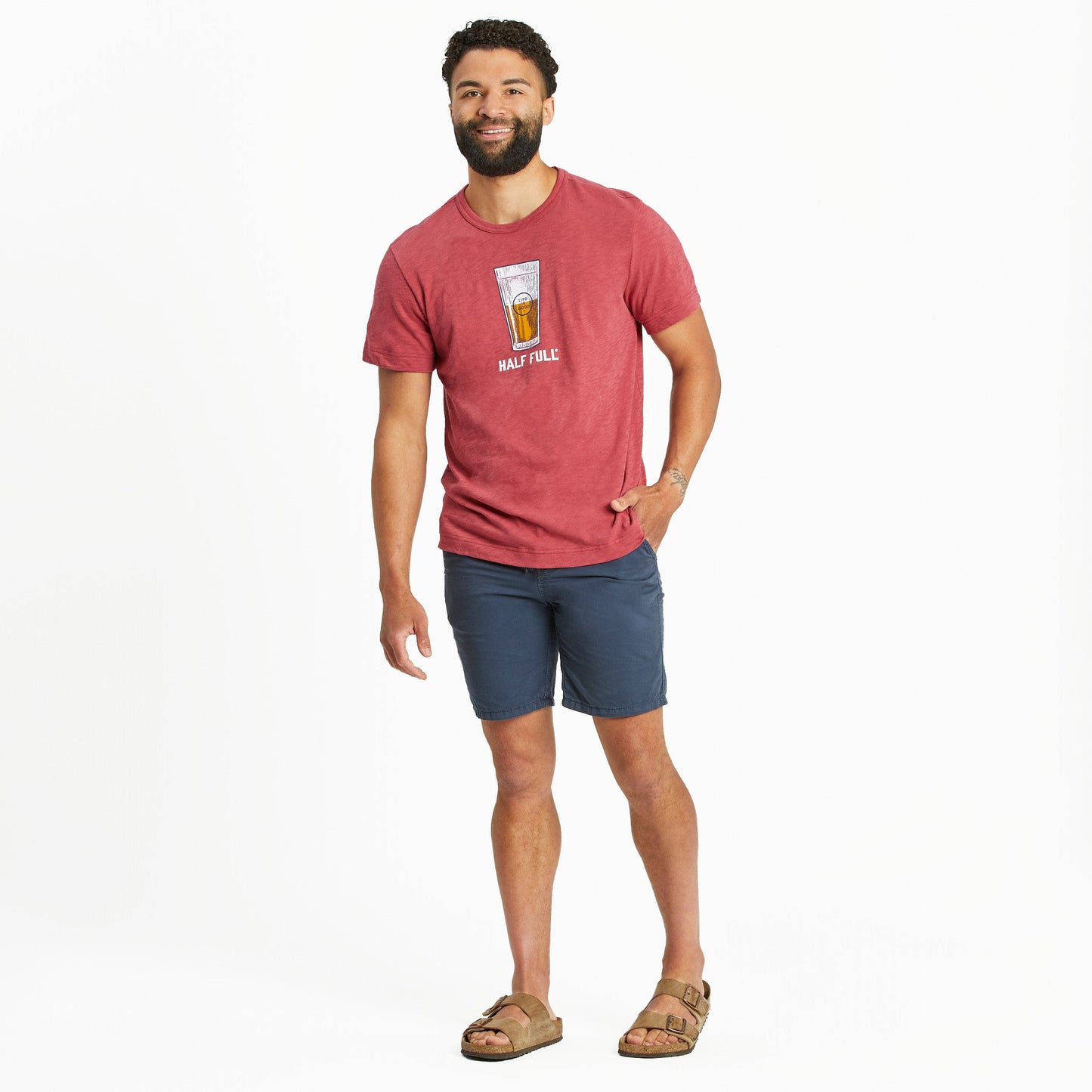 Men's Half Full Beer Textured Slub Tee