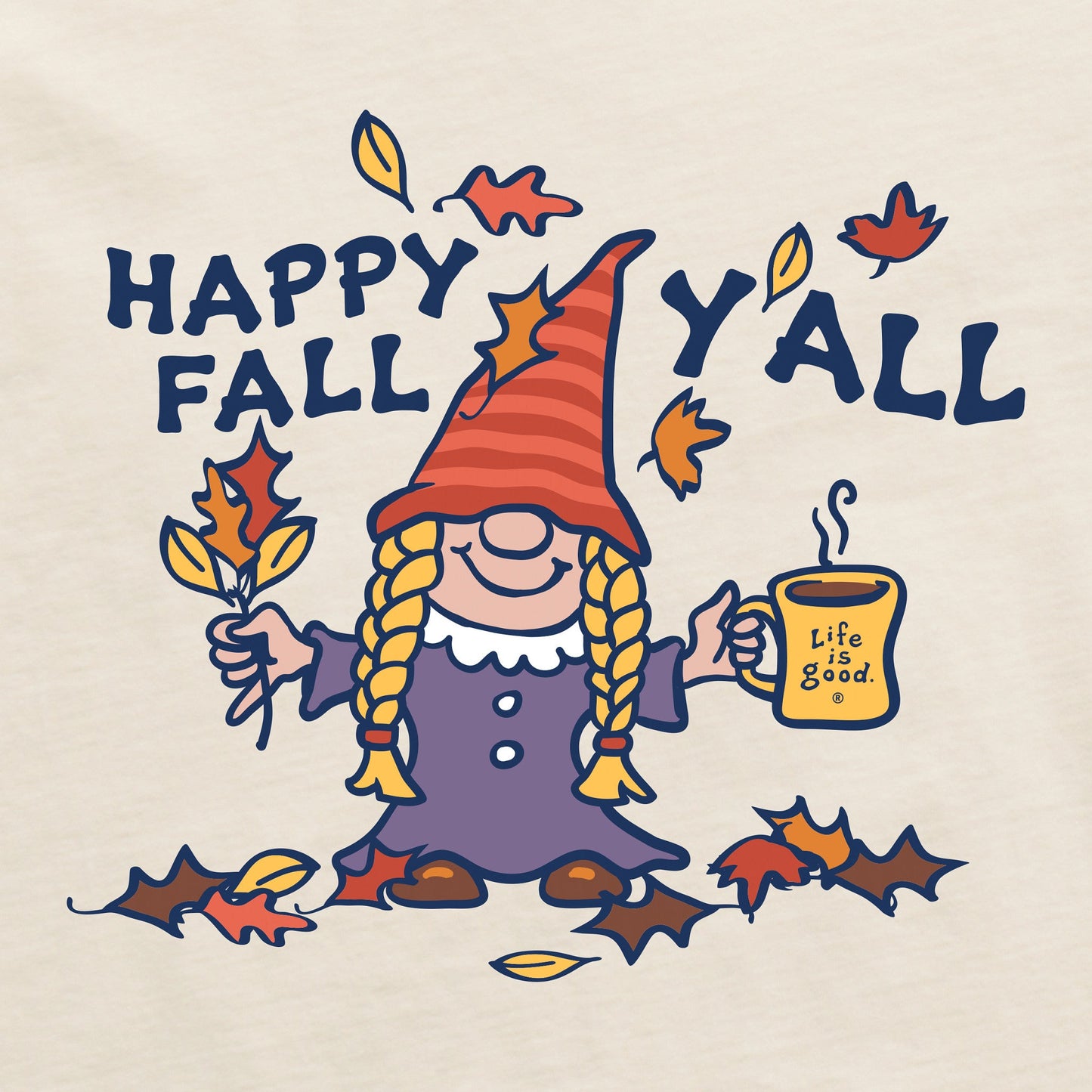 Women's Happy Fall Gnome Braids Long Sleeve Crusher Tee