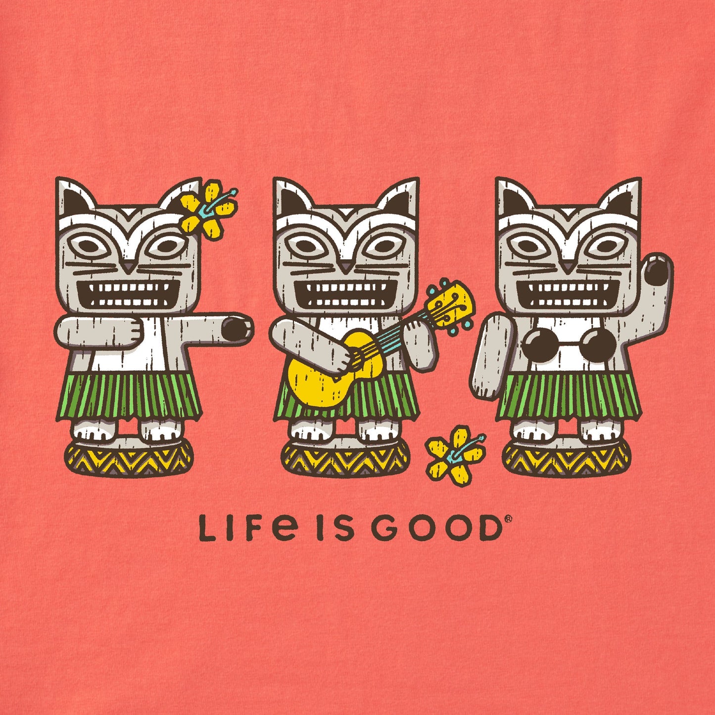 Women's Three Tiki Cats Short Sleeve Vee