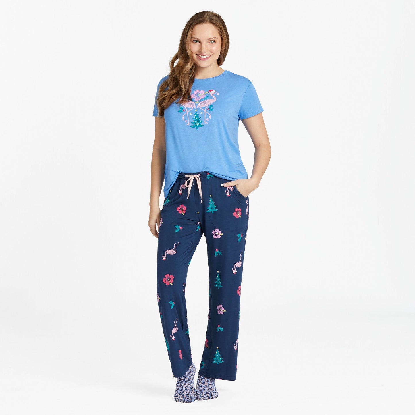 Women's Holiday Flamingo Pattern Lightweight Sleep Pant