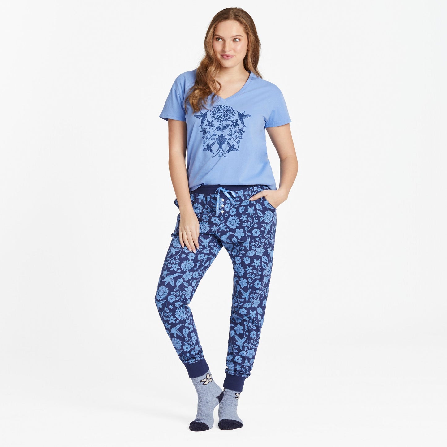 Women's Hummingbirds Mirror Snuggle Up Relaxed Sleep Vee