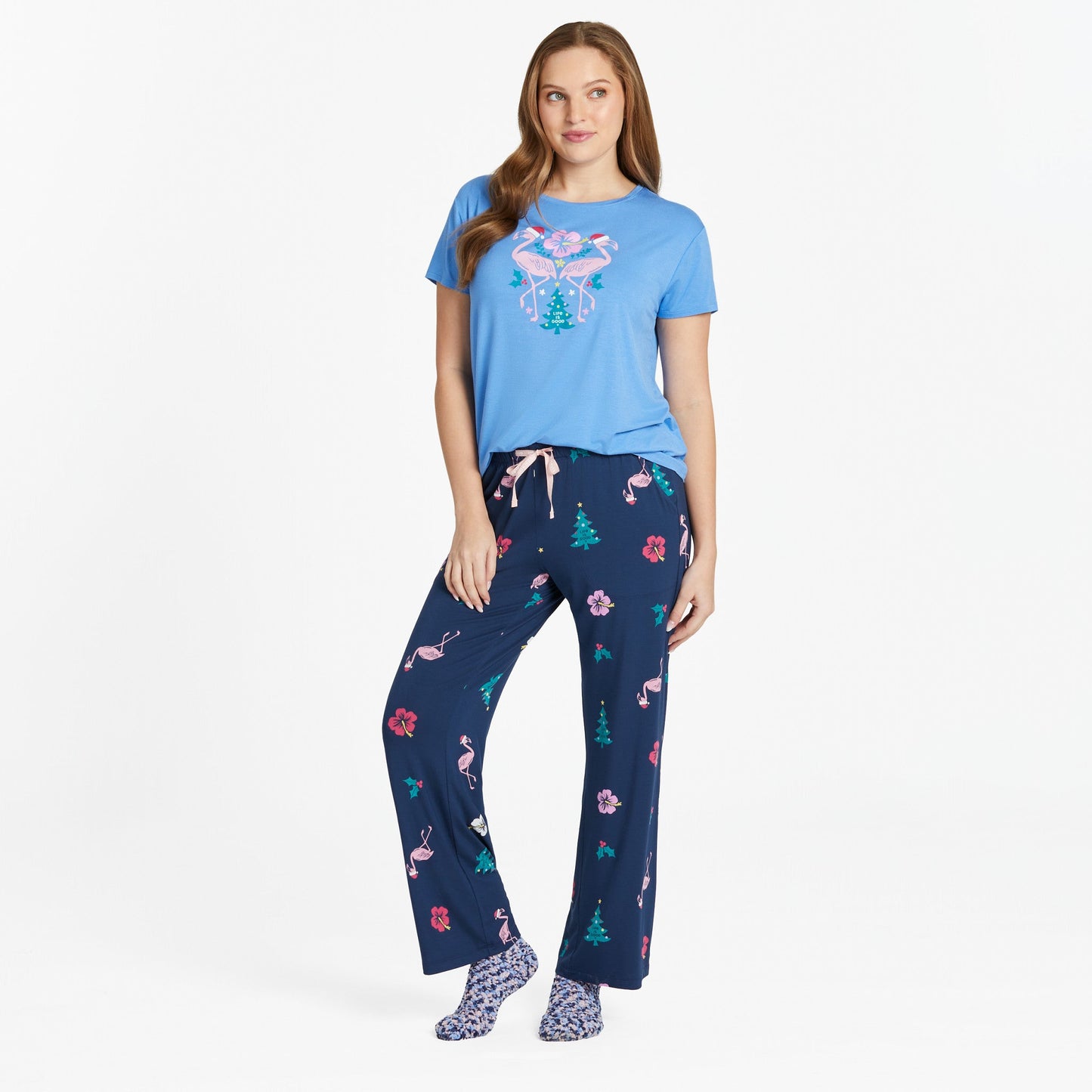 Women's Holiday Flamingo Mirror Lightweight Sleep Tee