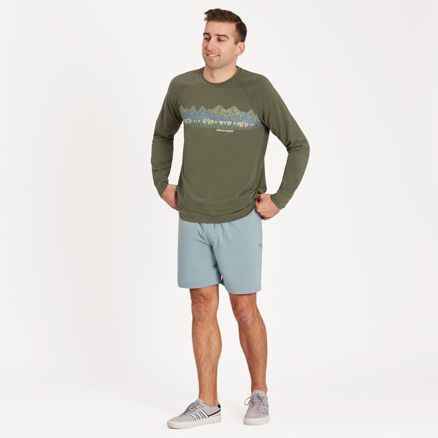 Men's Woodblock Mountain Scene Crusher-FLEX Crew